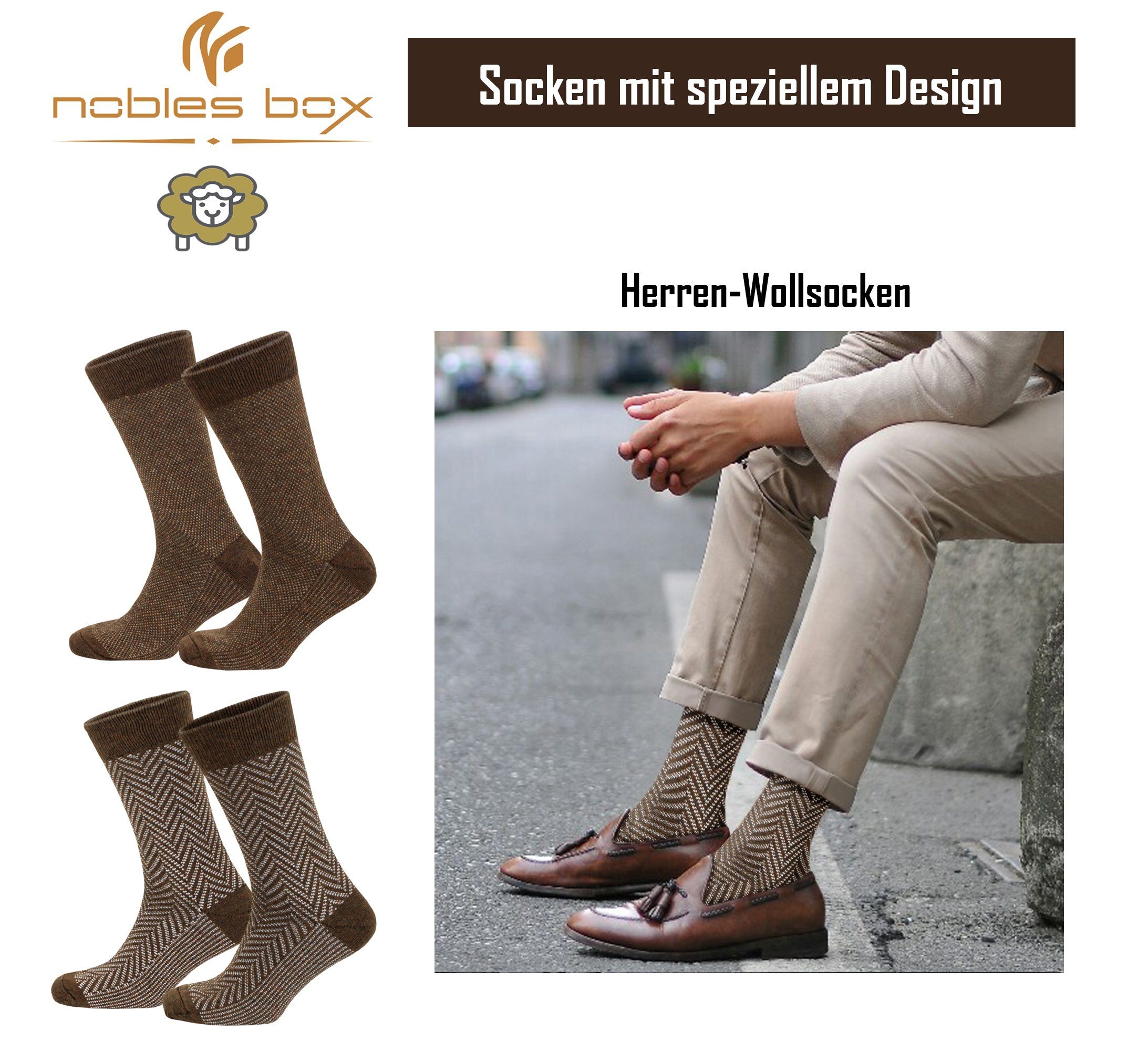 NoblesBox Norwegersocken Herren Wollsocken (Beutel, Größe) Herren Warme Herren Socken, EU Asorti-4 40-44 2-Paar, Arbeitssocken