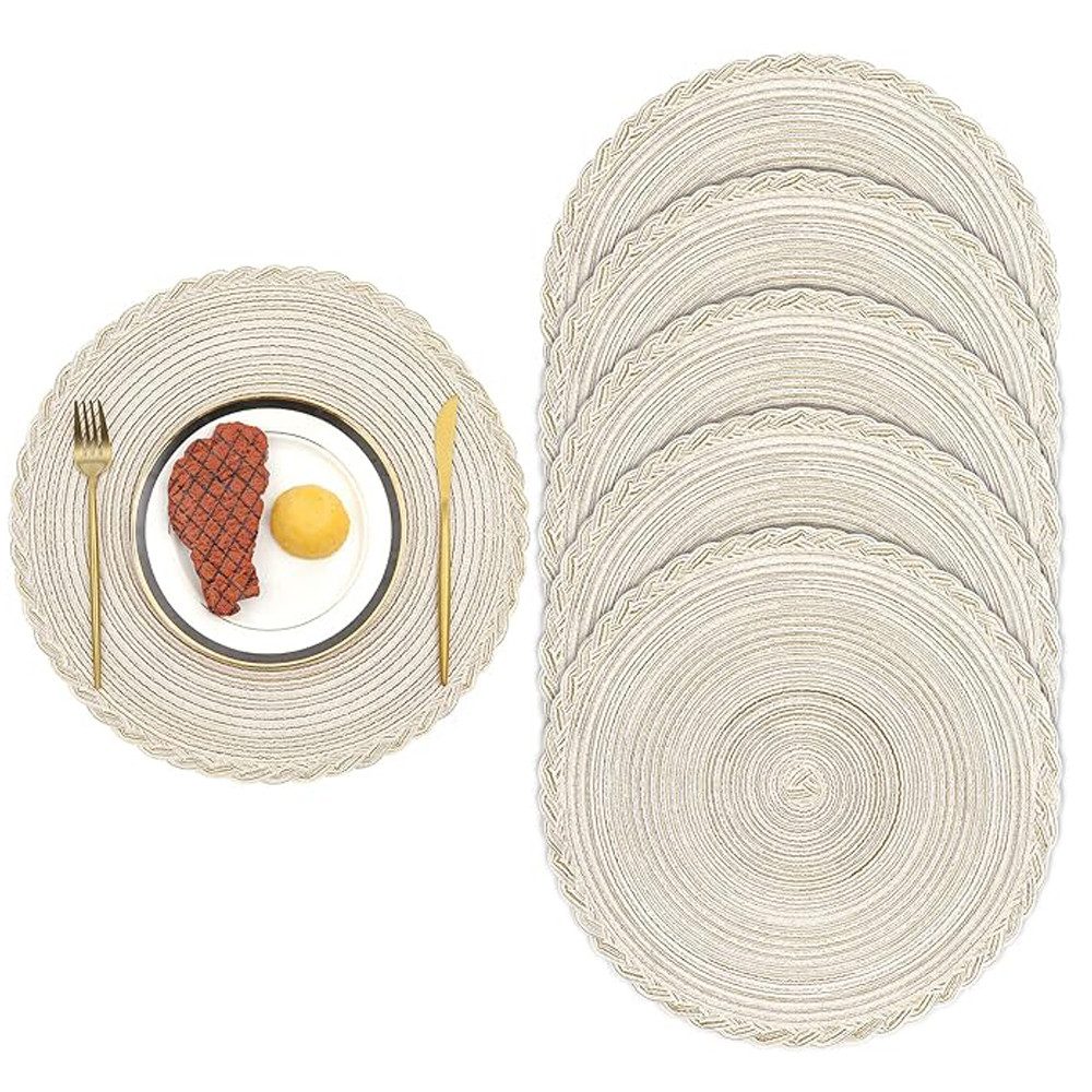 Platzset 6er Set Runde Platzsets Baumwolle,Hitzebeständig Geflochtene Platzsets