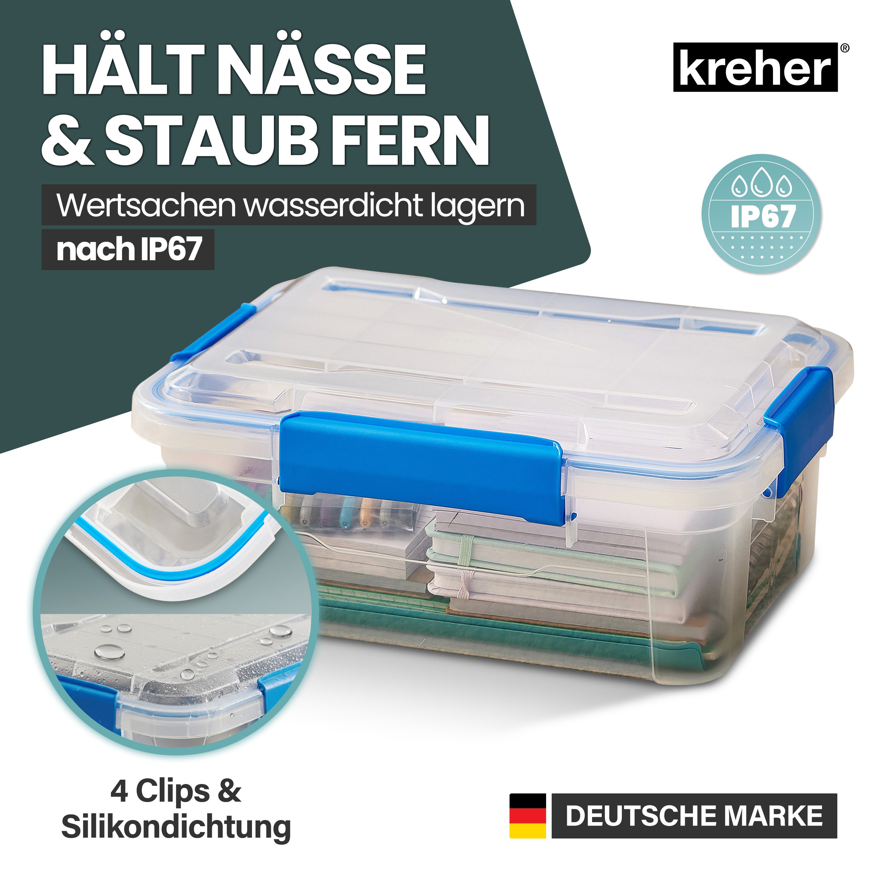 Kreher Aufbewahrungsbox mit Deckel und Dichtungsring (IP67) in verschiedene günstig online kaufen