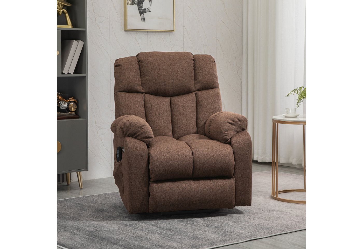 HOMCOM Relaxsessel Aufstehsessel, Stahlrahmen, mit Fernbedienung (Fernsehsessel, 1-St., Aufstehsessel), mit Rückenlehnenkissen und Fußstütze, für Wohnzimmer, Braun