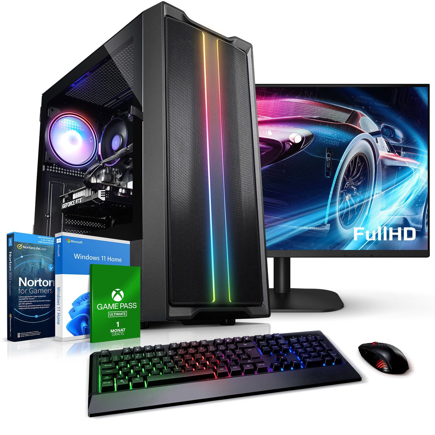 Kiebel Complete Gaming-PC-Komplettsystem (24", AMD Ryzen 5 AMD Ryzen 5 5500, RTX 3050, 16 GB RAM, 500 GB SSD, WLAN)