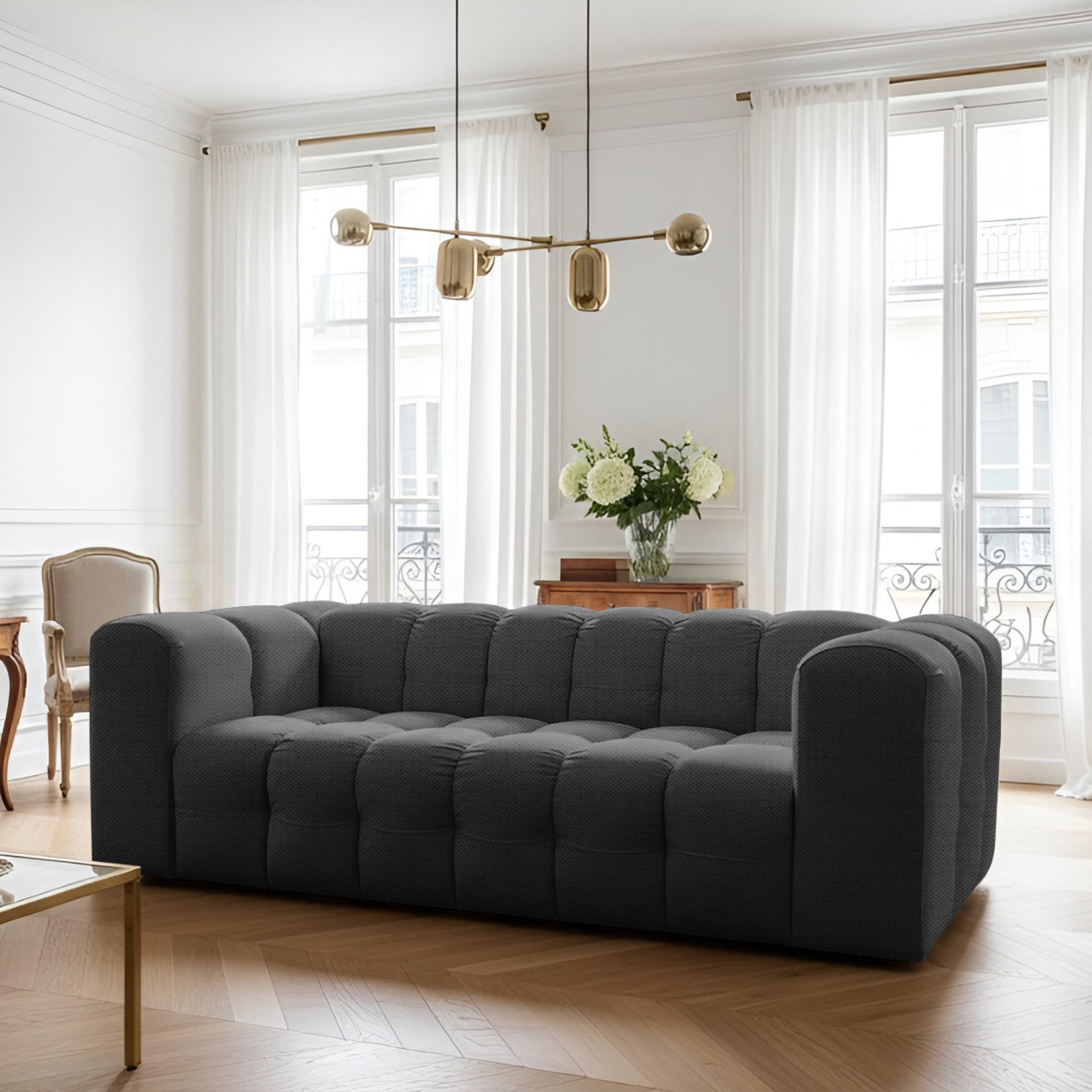 Friderik-EU 3-Sitzer Sofa Baloo, Modernes Design & Komfort für Dein Wohnzimmer, HR-Schaum und stabile Wellenfedern Typ A, Stoff Moly