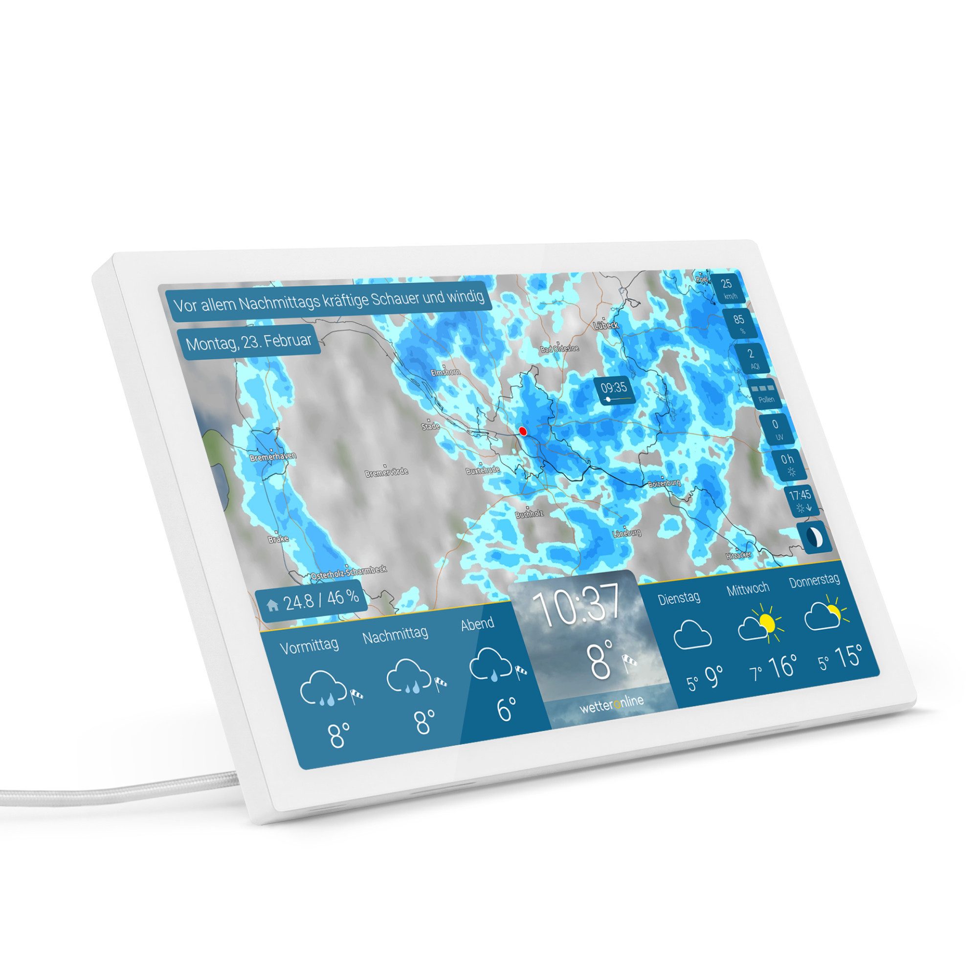 WetterOnline wetteronline home 4: Animiertes WetterRadar auf großem WetterDisplay Wetterstation (inkl. Netzteil, USB-Kabel und Schnellstart-Anleitung, neuen Radaransichten und Premium-Wetterdaten von WetterOnline)