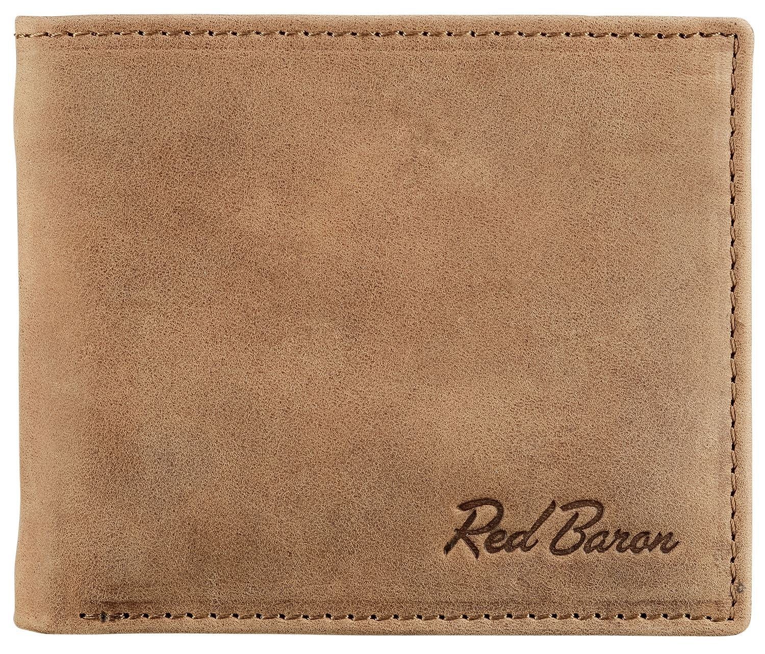 Red Baron Geldbörse Geldbeutel Leder Braun RB-WT-008-05, Kreditkartenfächer, Steckfächer, Geldklammer, schlicht