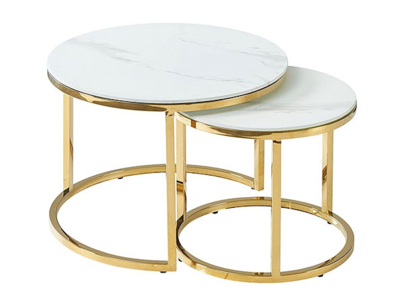 Feldmann-Wohnen Couchtisch Muse II, 60x60cm 45x45cm Marmor weiß Gold