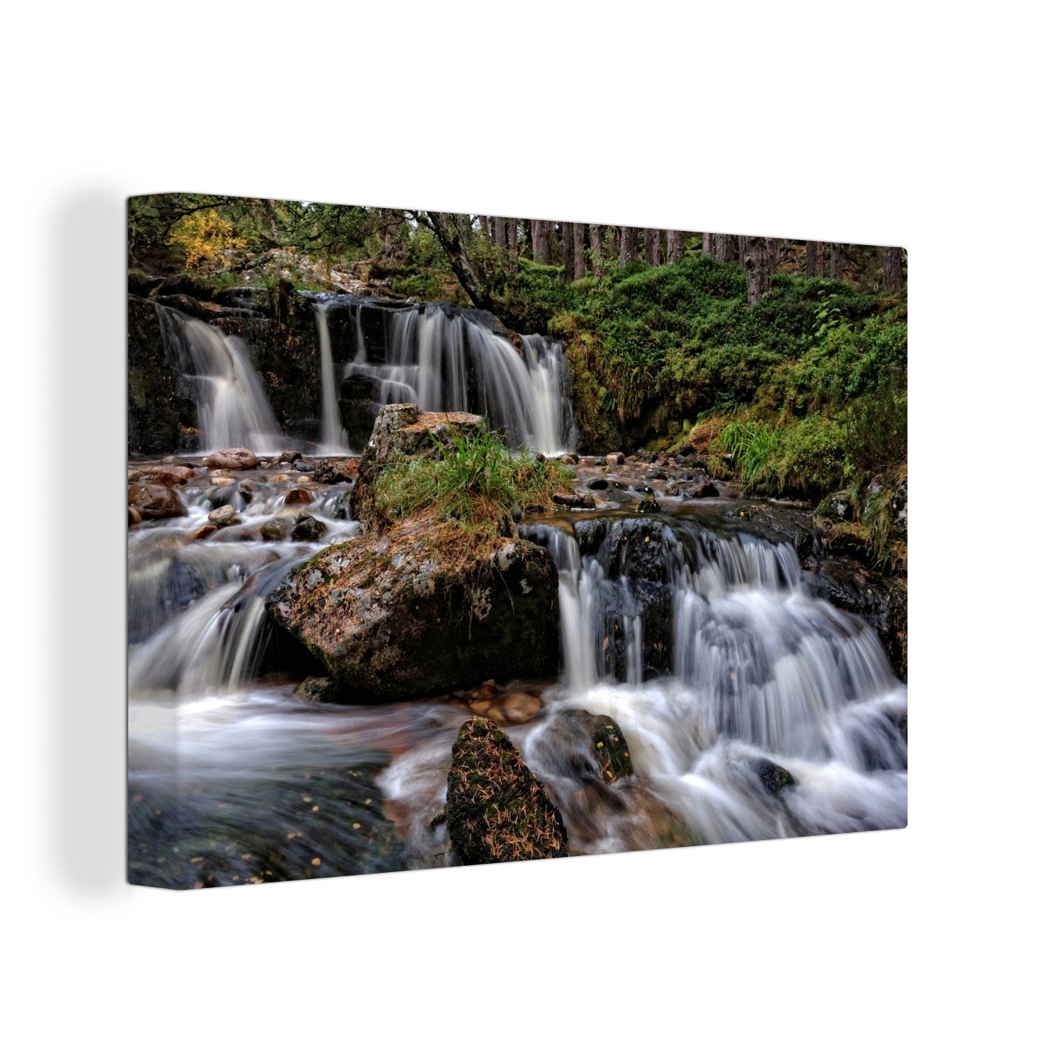 OneMillionCanvasses® Leinwandbild Tosende Wasserfälle im Cairngorms-Nationalpark in Schottland, (1 St), Wandbild Leinwandbilder, Aufhängefertig, Wanddeko, 30x20 cm