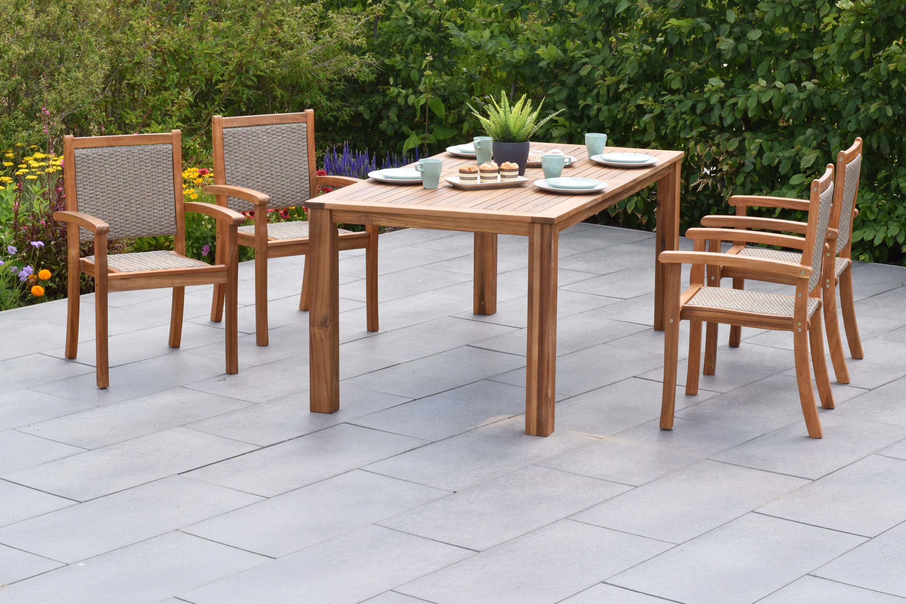MERXX Garten-Essgruppe »Castilla«, (Set, 5-tlg., Geöltes Akazienholz), Tisch: LxB: 185x90 cm