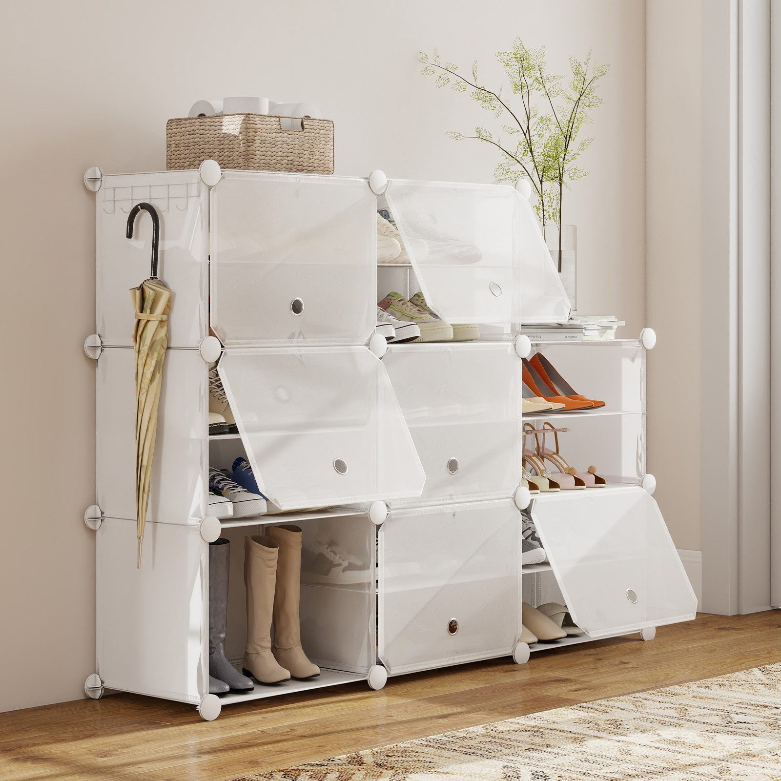 Sekey Schuhregal Schuhschrank Schuhaufbewahrung Platzsparend Schuhregal Schuhorganizer, mit 8 Fächern für 32 Paar Schuhe, 30 x 40 x 31 cm pro Fach, anpassbar