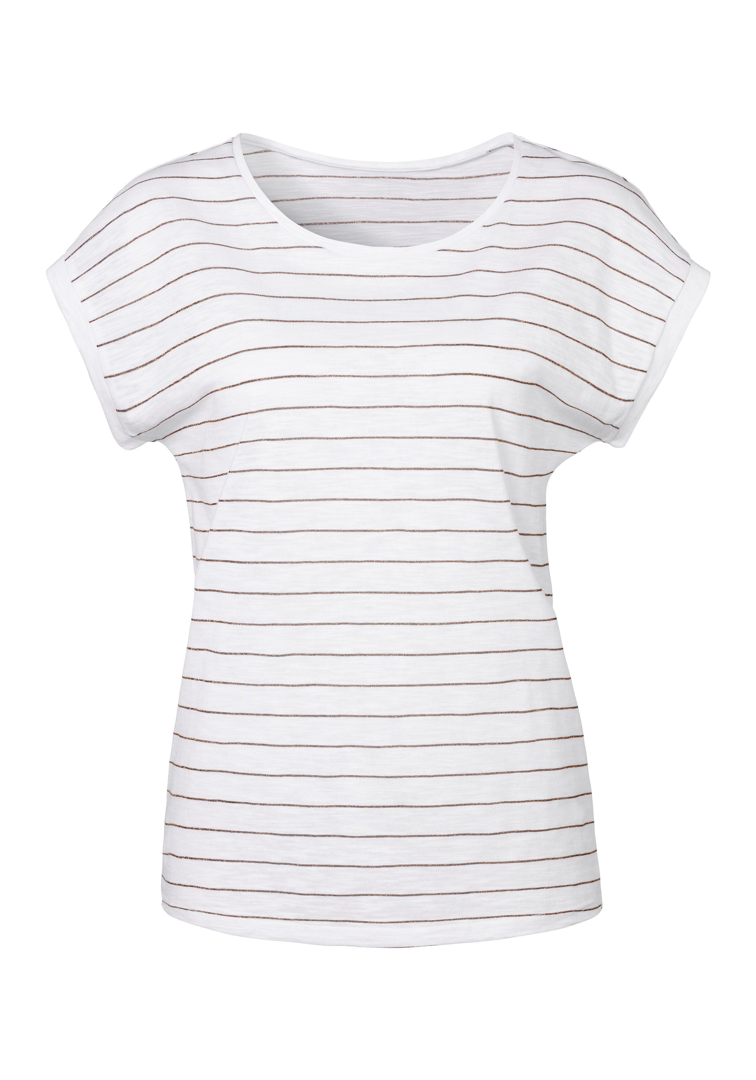 Vivance by Lascana Rundhalsshirt mit Glitzer-Streifen (2er-Pack) aus Baumwolle – Bild 4 von 5