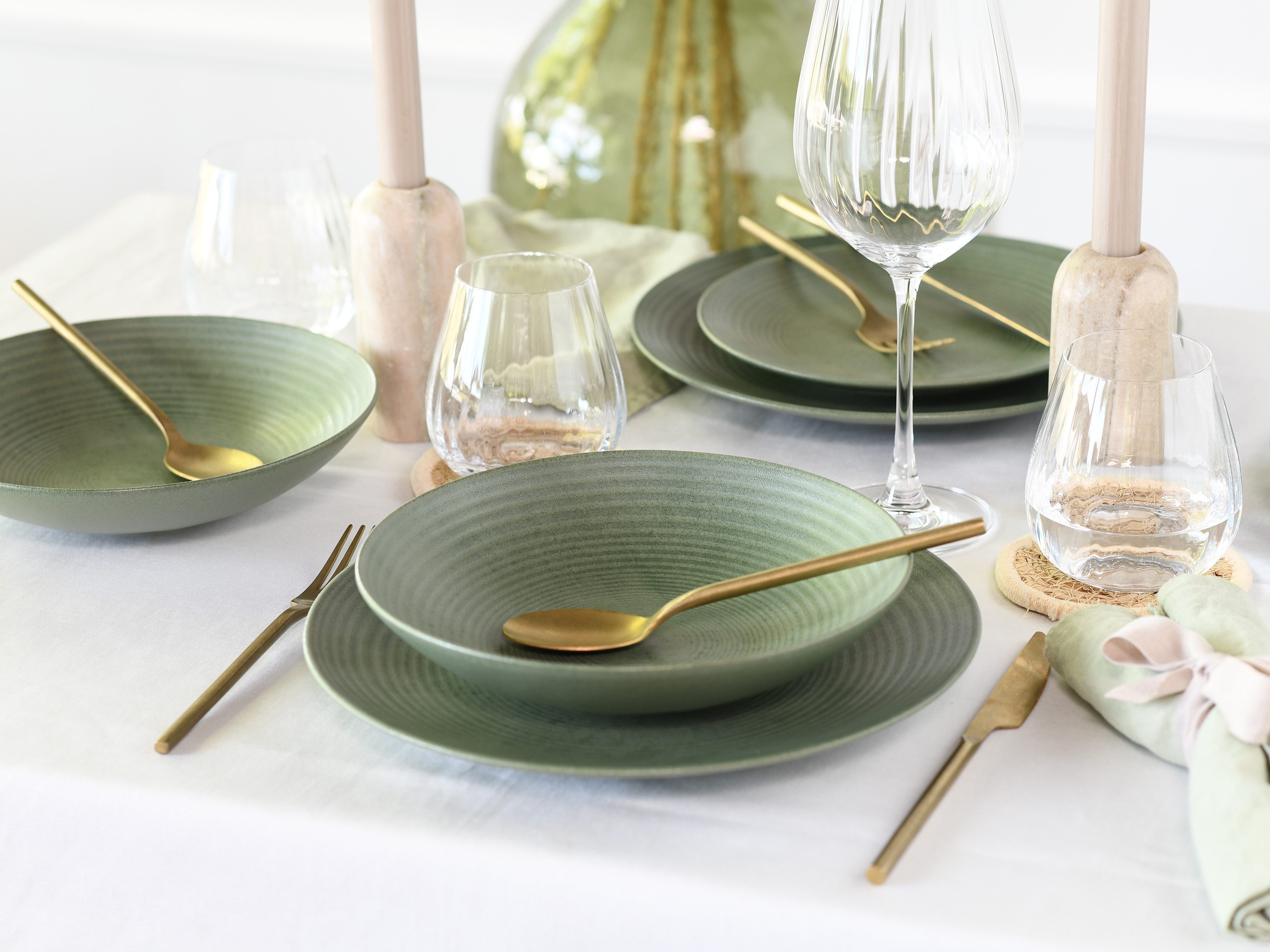 CreaTable Teller-Set Catania, Teller Set 12-tlg. (12-tlg), 4 Personen, Steinzeug, Vintage Farben, Ausdrucksstarkes Relief, Handwerklicher Charakter