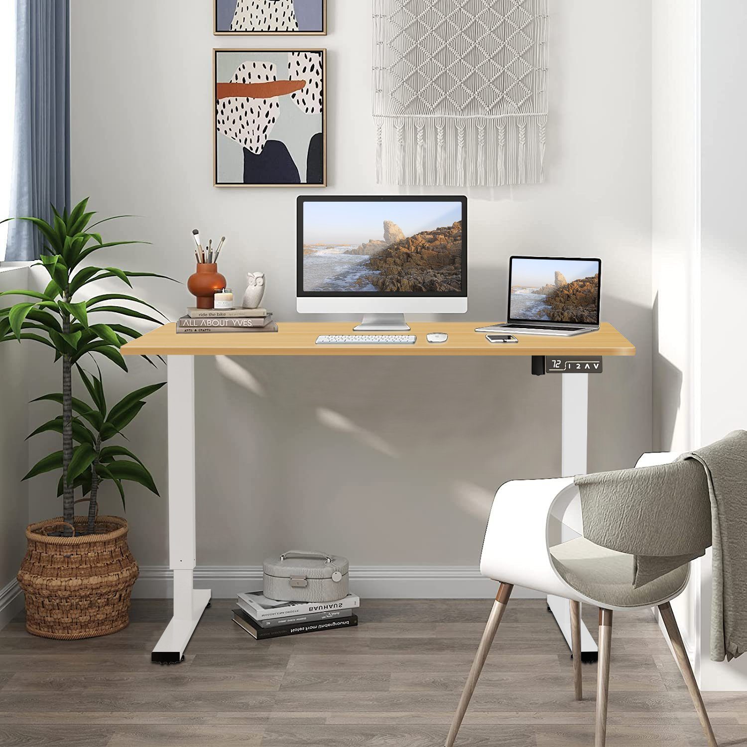 mit Super Höhenverstellbarer Tischplatte Holzmaserung Schreibtisch Elektrisch HOMALL Basis Farbe der Schreibtisch