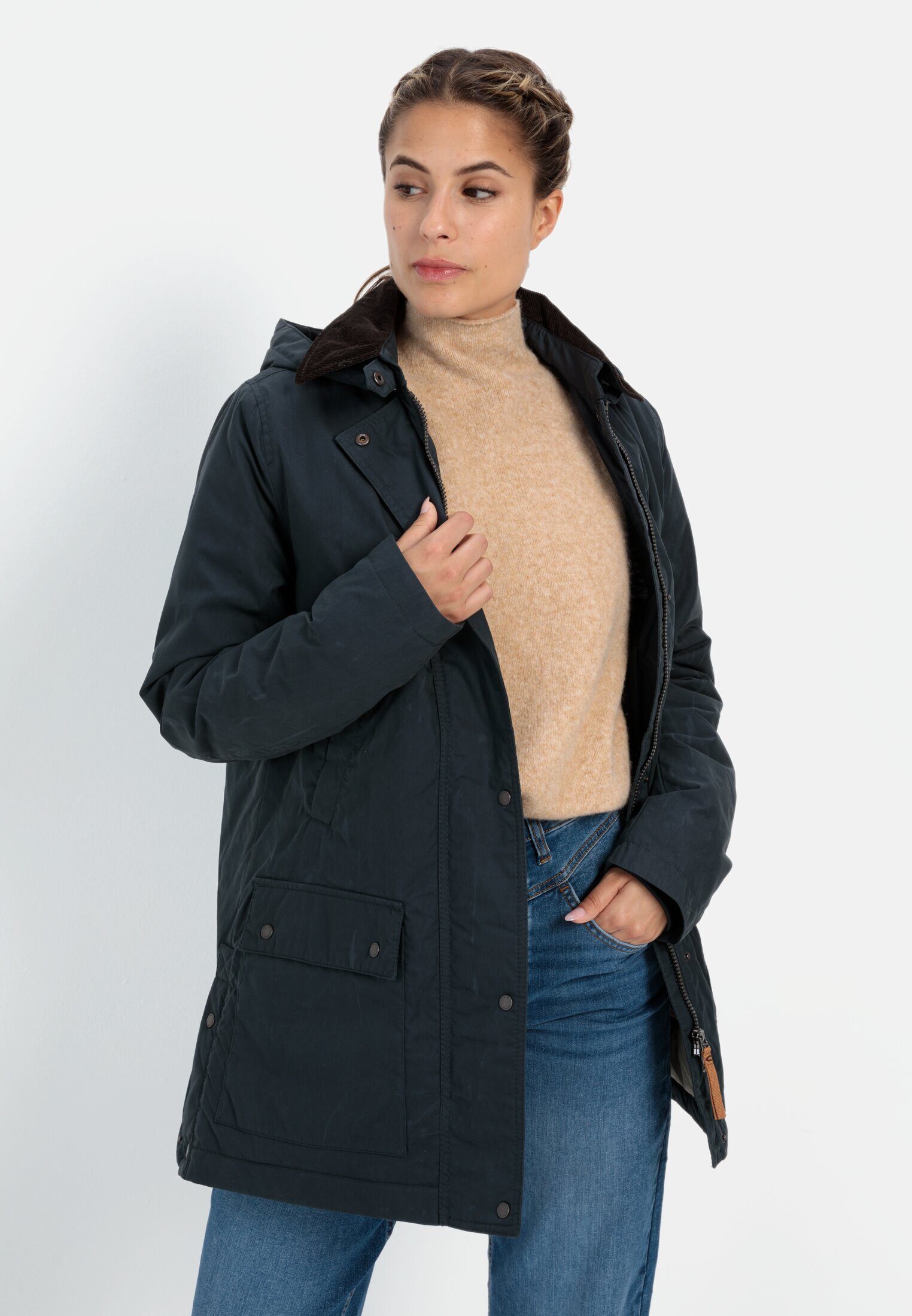 camel active Langjacke mit abnehmbarer Kapuze Langarm