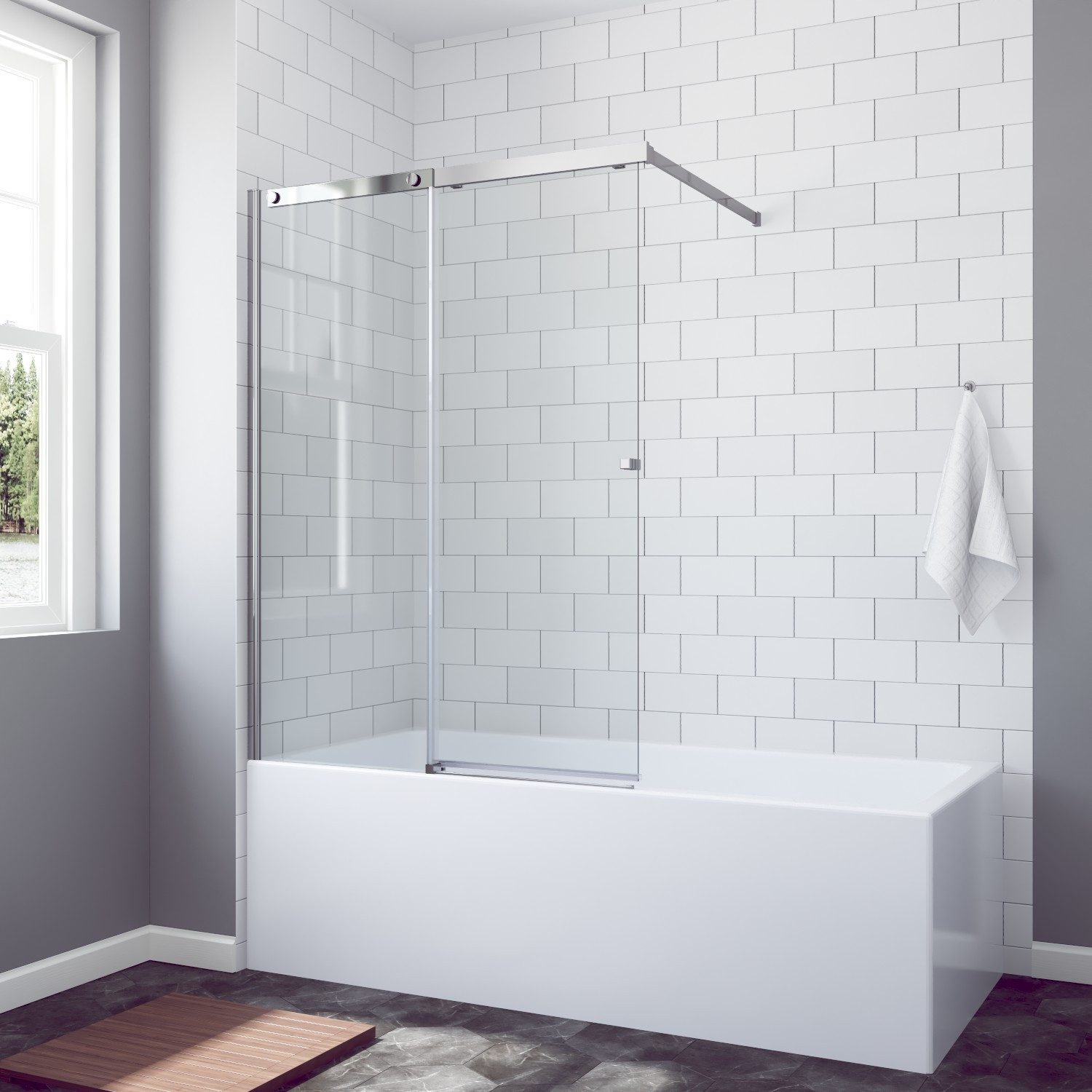 AQUABATOS Badewannenaufsatz Duschwand Duschabtrennung Glas für Badewanne Schiebetür 110x150 cm, Einscheiben- Sicherheitsglas (ESG) 6 mm, Lotus-Effekt Nanobeschichtung