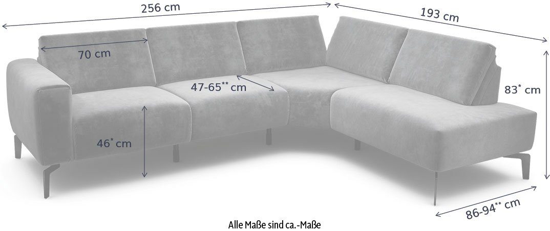 Sensoo Ecksofa Sitzposition, Sitzhärte, Cosy1, Komfortfunktionen 3 (verstellbare Sitzhöhe)