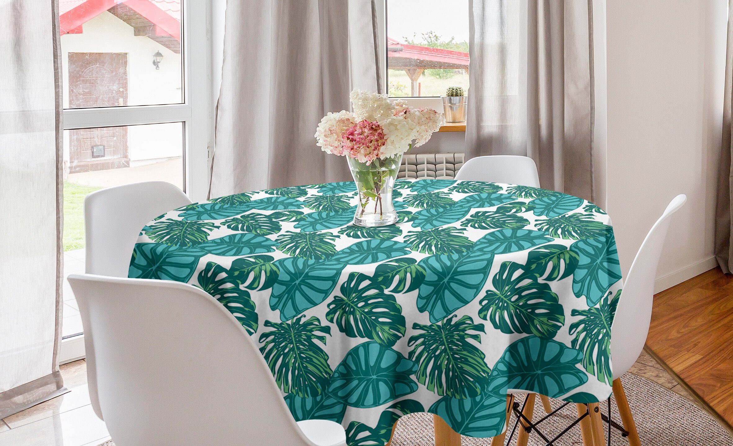 Küche Themed Abakuhaus Kreis Abdeckung Dekoration, Aloha Blätter Tischdecke für Nature Wald Esszimmer Tischdecke