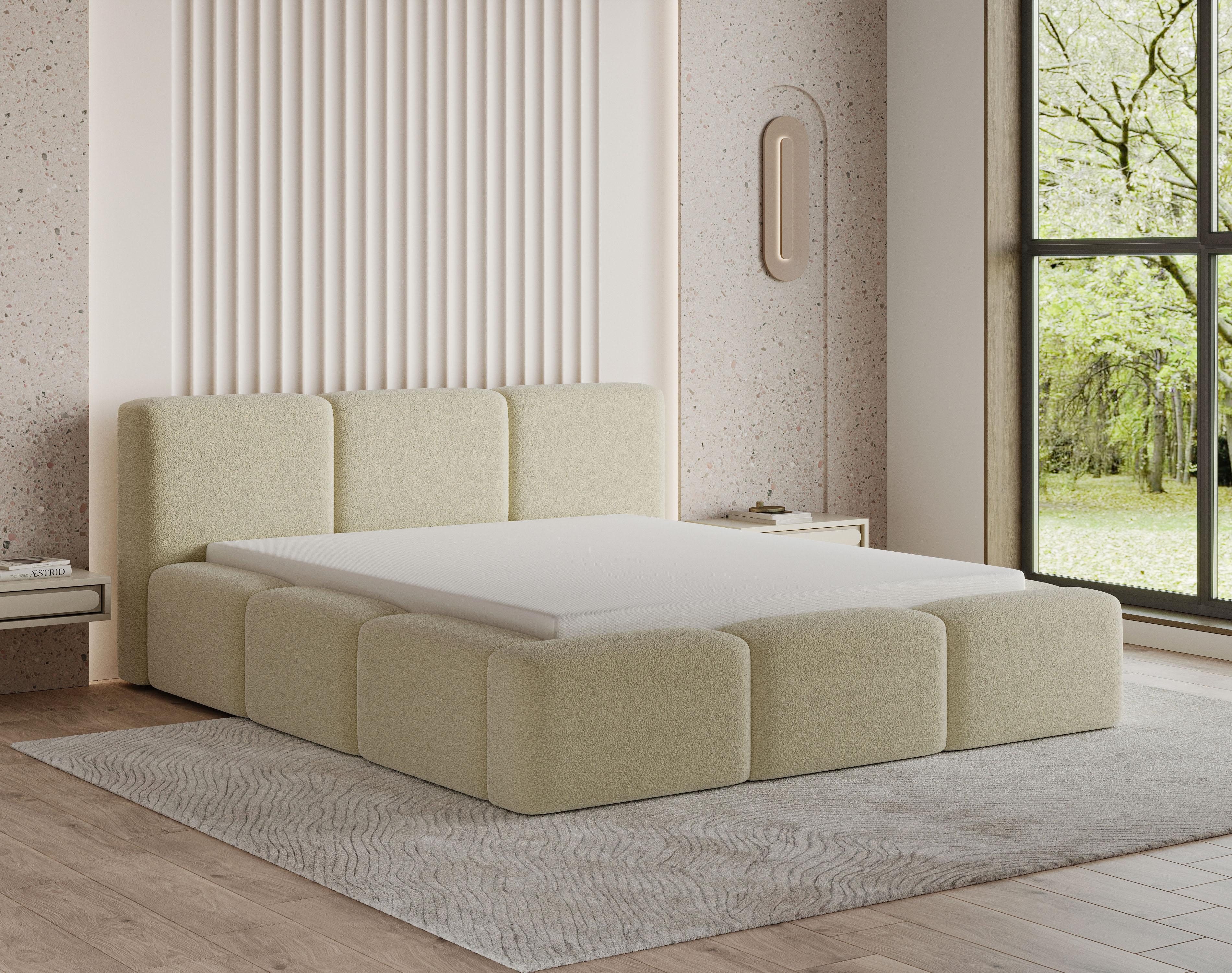 Chilly Möbel Polsterbett Bouclé Stoff mit Stauraum und Hubfunktion Holzrahmen (Boxbett ohne Matratze in vielen Farben, 140x200 160x200 180x200 200x200cm), gepolstertem Kopfteil Bettkasten modern