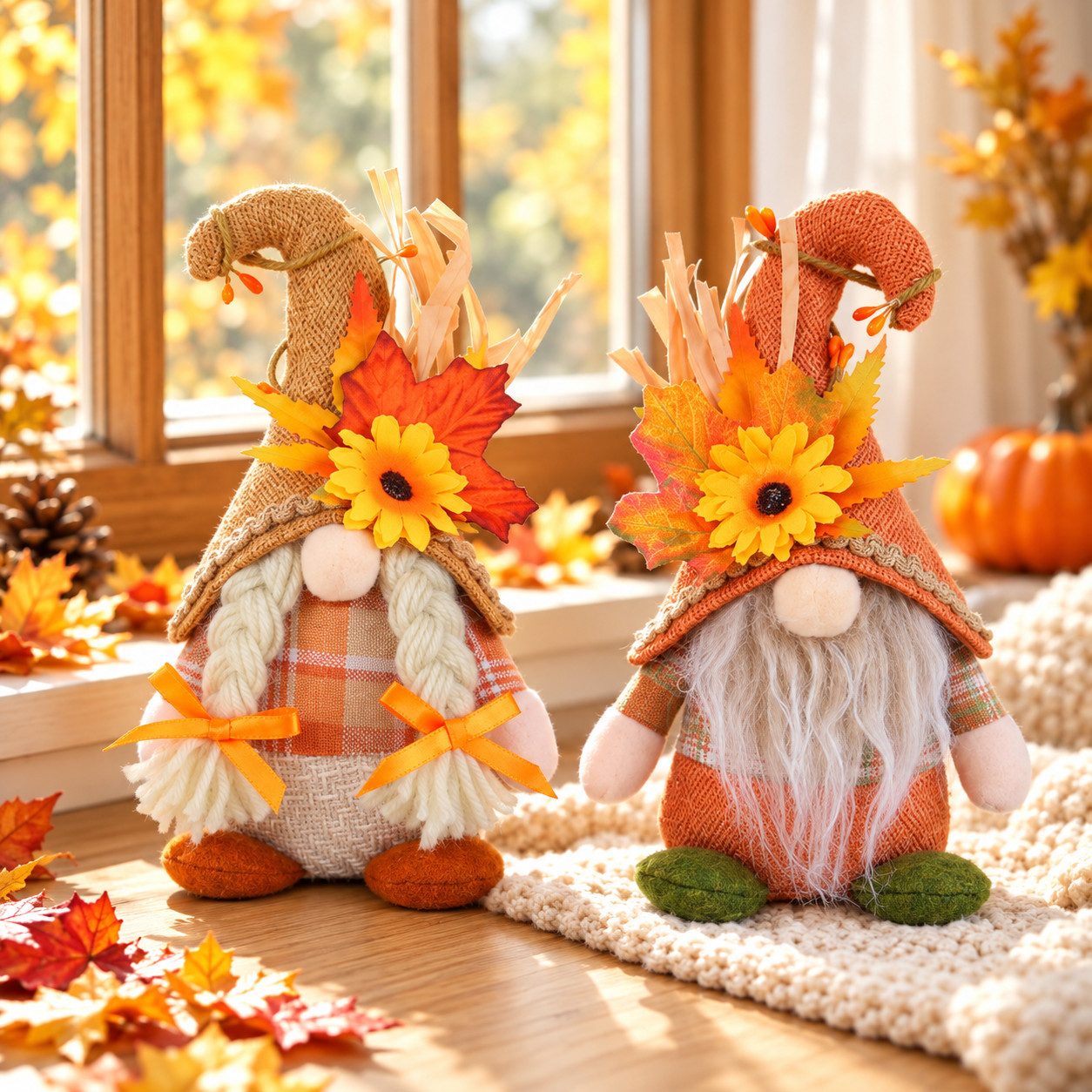 Fyrove Wichtel 2er Herbst Dekoration Wichtel Figuren Herbst Deko Wichtel Puppen (Herbstdeko Innen Wichtel Figuren Handgefertigt, für Thanksgiving und Herbst Dekoration), Es fügt sich perfekt in die gemütliche Weihnachtsdekoration ein.