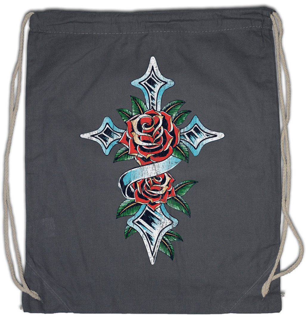 Urban Backwoods Turnbeutel Rose Cross I Turnbeutel Tattoo Rosen Rose Kreuz Tribal Flower Blume (1-tlg), Art Artist Flash Oldschool