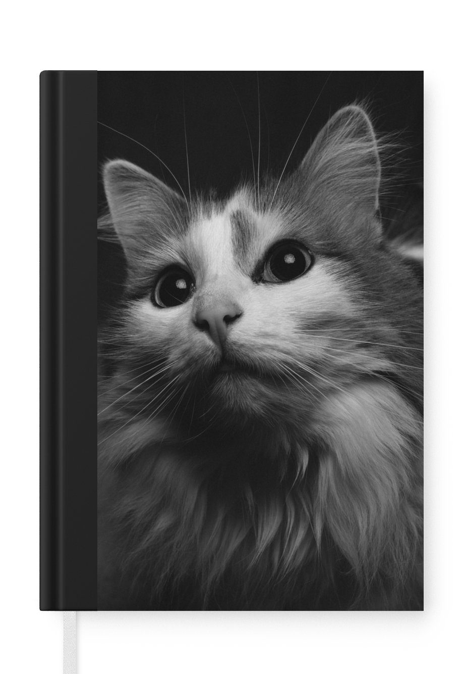 MuchoWow Notizbuch Tierprofil Katze in schwarz und weiß, Journal, Merkzettel, Tagebuch, Notizheft, A5, 98 Seiten, Haushaltsbuch