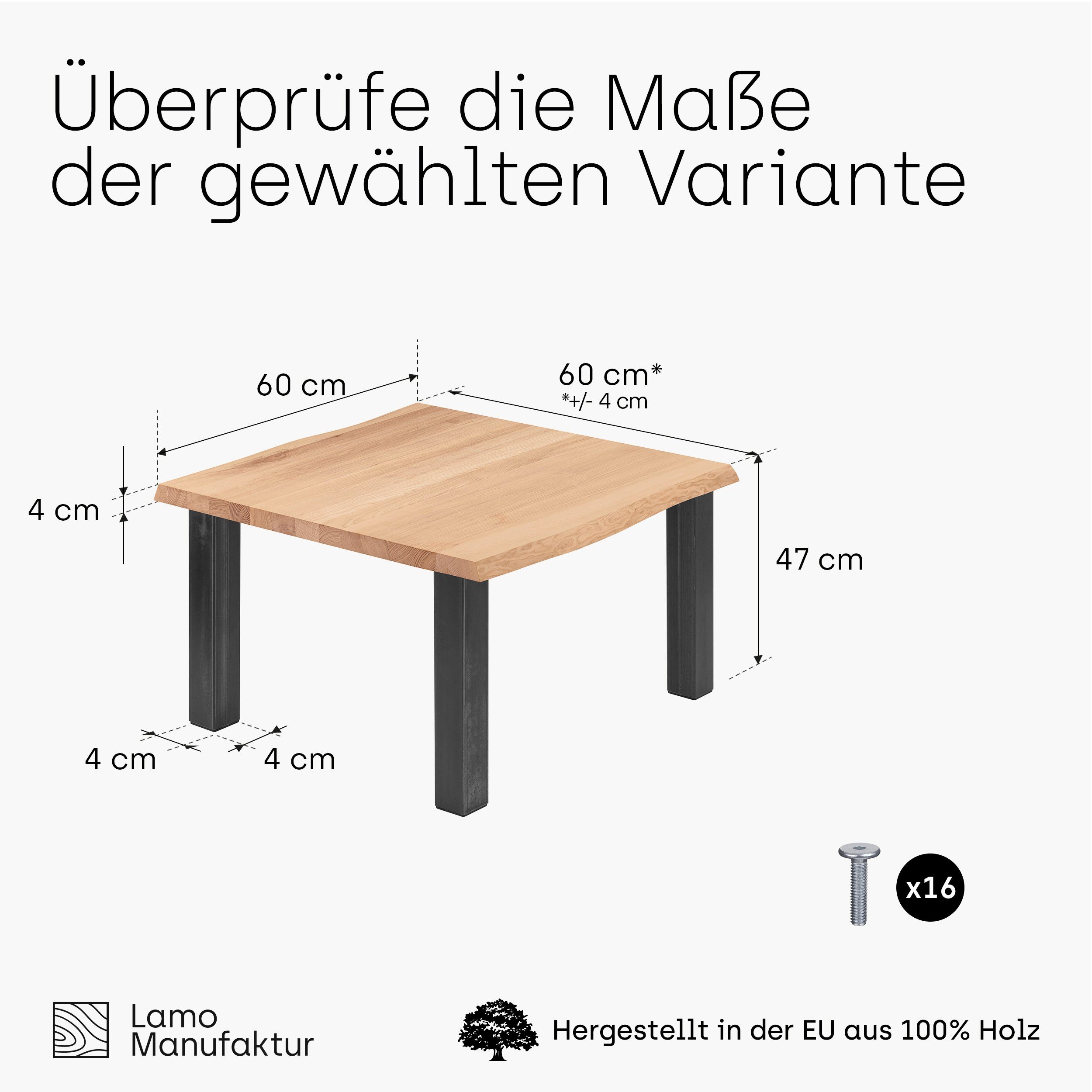 massiv Baumkantentisch | Rohstahl inkl. Natur Baumkante Klarlack Manufaktur Classic mit Massivholz Metallgestell (1 Esstisch LAMO Tisch),