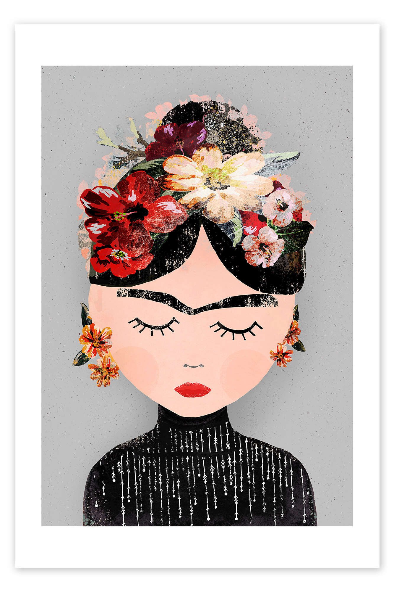 Posterlounge Wandbild Frida mit Blumenkranz, treechild, erhältlich als Poster, Leinwandbild, Wandsticker oder Acrylglasbild