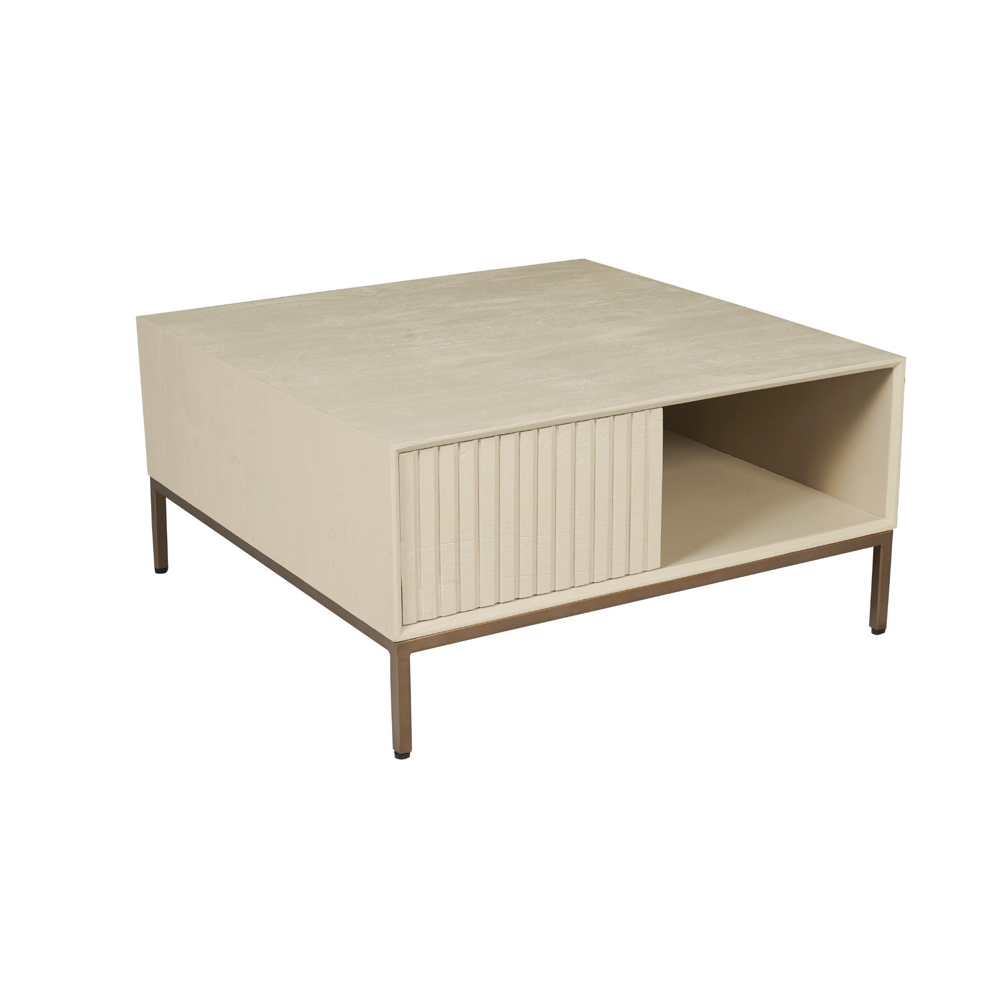 Villa Möbel Couchtisch Dimora (Packung, 1-St., 1 St. Couchtisch), Mangoholz Sand-Finish 2 Lamellenschubladen mit Metallbeinen