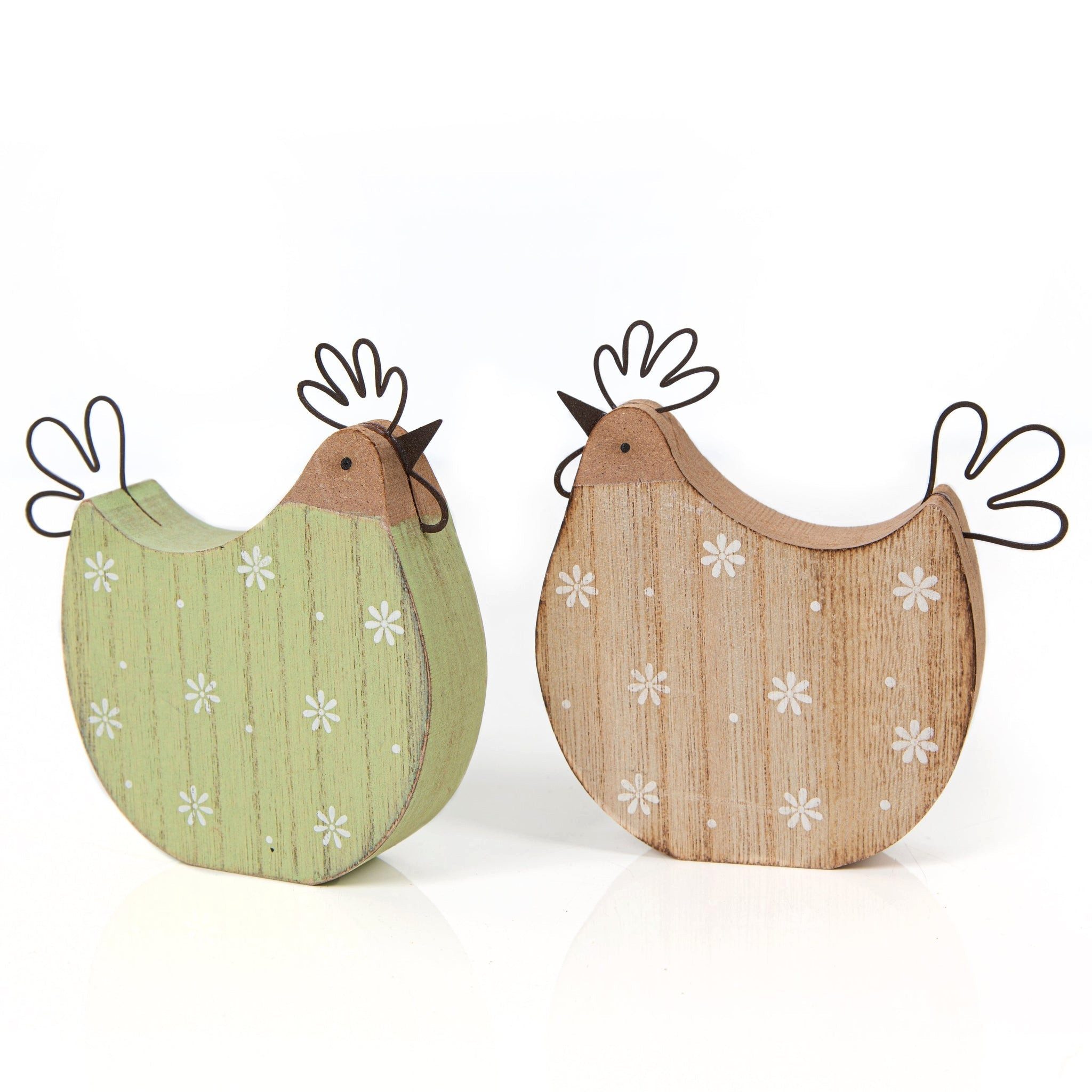 Logbuch-Verlag Dekofigur 2 Hühner Figuren Hahn + Henne grün braun Frühling Ostern Deko 12,5 cm