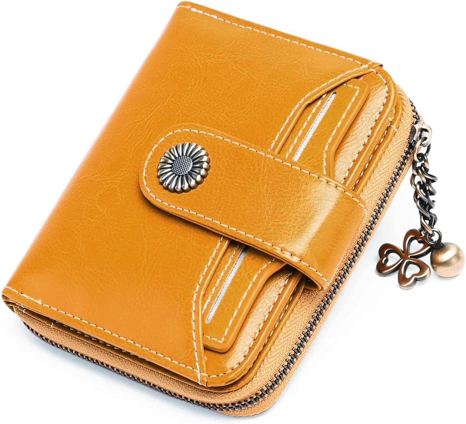 HEYHIPPO Geldbörse Kleines Damen-Portemonnaie, echtes Leder, Kartenfach, Reißverschluss, 8 Kartenfächer, 12 x 3 x 10 cm