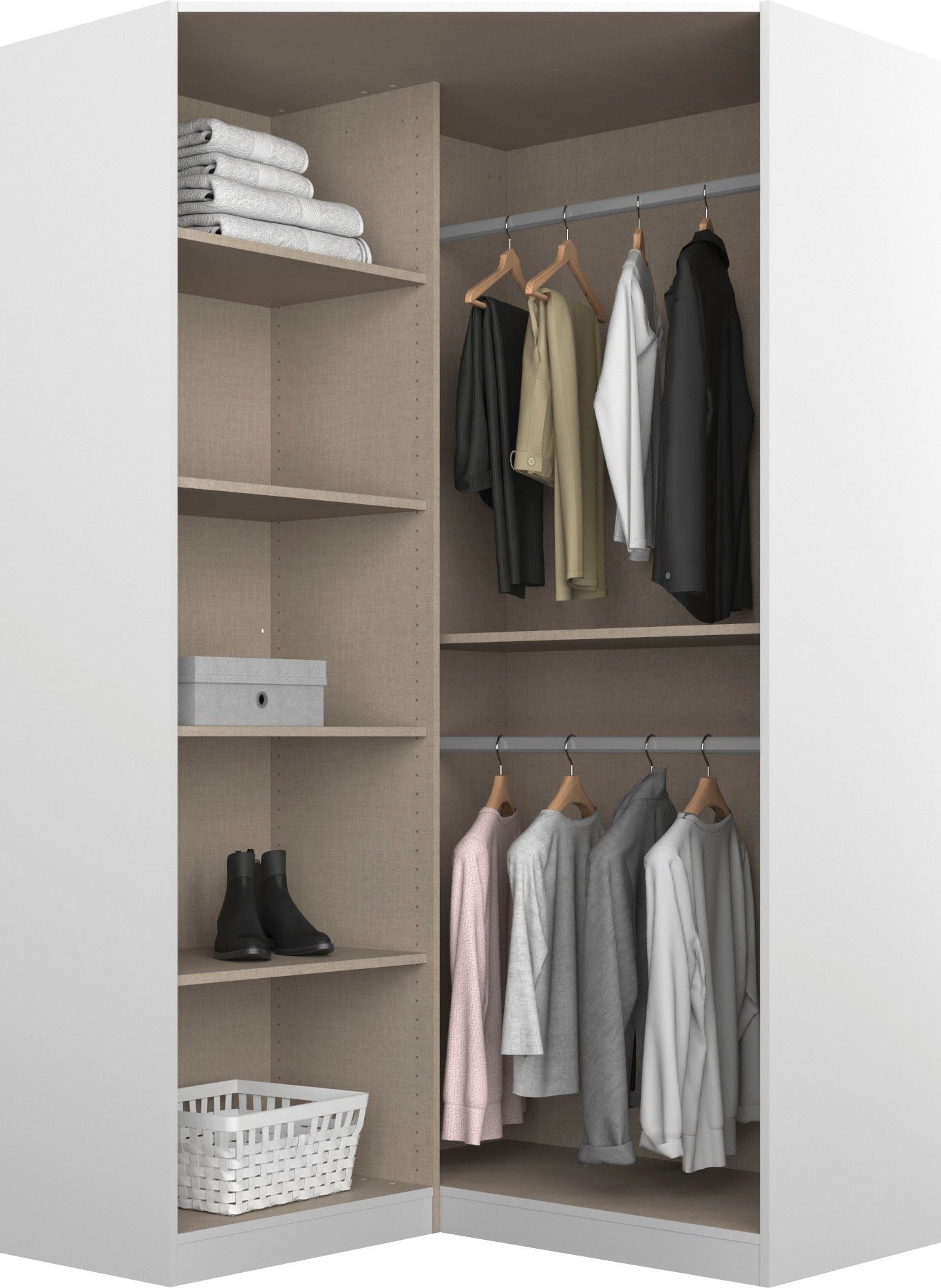 rauch Eckkleiderschrank Kleiderschrank Schrank Garderobe Garderobenschrank Eckschrank HOMBURG (Schenkelmaß: 117x104 cm, Höhe: 197 cm) voll aufgelegter Spiegel, Vollausstattung viel Platz MADE IN GERMANY
