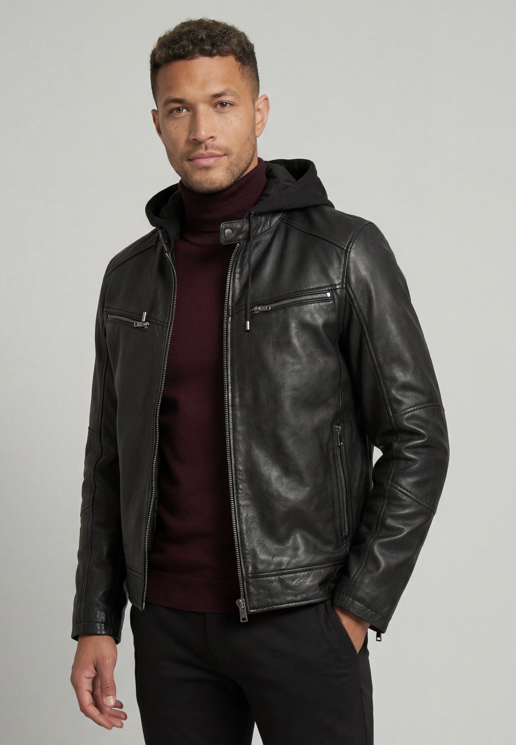 RICANO Lederjacke Fabio Klassische Lederjacke mit abnehmbarer Kapuze