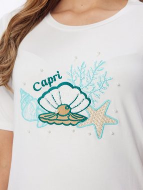 Georg Stiels T-Shirt mit Korallenmotiv und Steinverzierung