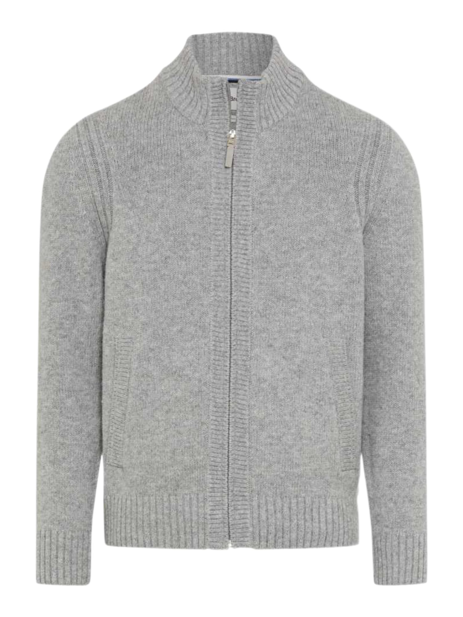 Brax Strickjacke grau,Basic,Wolle,Unifarben,Stehkragen,Lang,Regular Fit