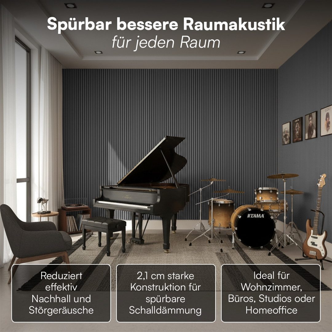 Bellamio Wandpaneel Kilwa, Akustikpaneel Holzoptik, BxL: 60x110 cm, 0,66 qm, (Dunkelgrau, 2-tlg) 3D Lamellenwand schallabsorbierend, in verschiedenen Größen verfügbar
