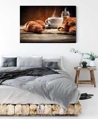Pixxprint Leinwandbild Croissant zum Kaffee, Croissant zum Kaffee (1 St), Leinwandbild fertig bespannt, inkl. Zackenaufhänger
