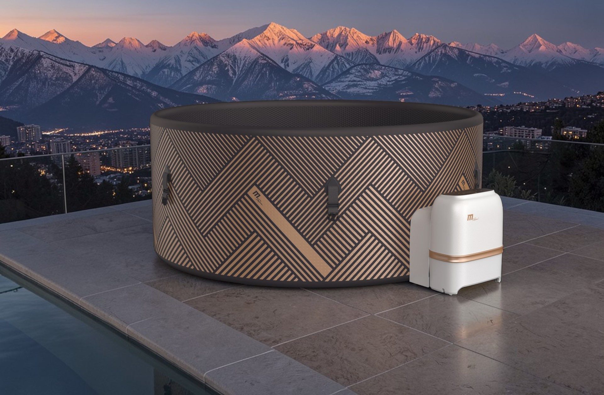 mSpa Whirlpool MONO ECO XXL 2026- Ø 192 x 65 cm - ganzjährig Outdoor Pool - F-MO082WE, inkl. UVC+ Selbstreinigungsfunktion, App-Steuerung, Schnellheizsystem