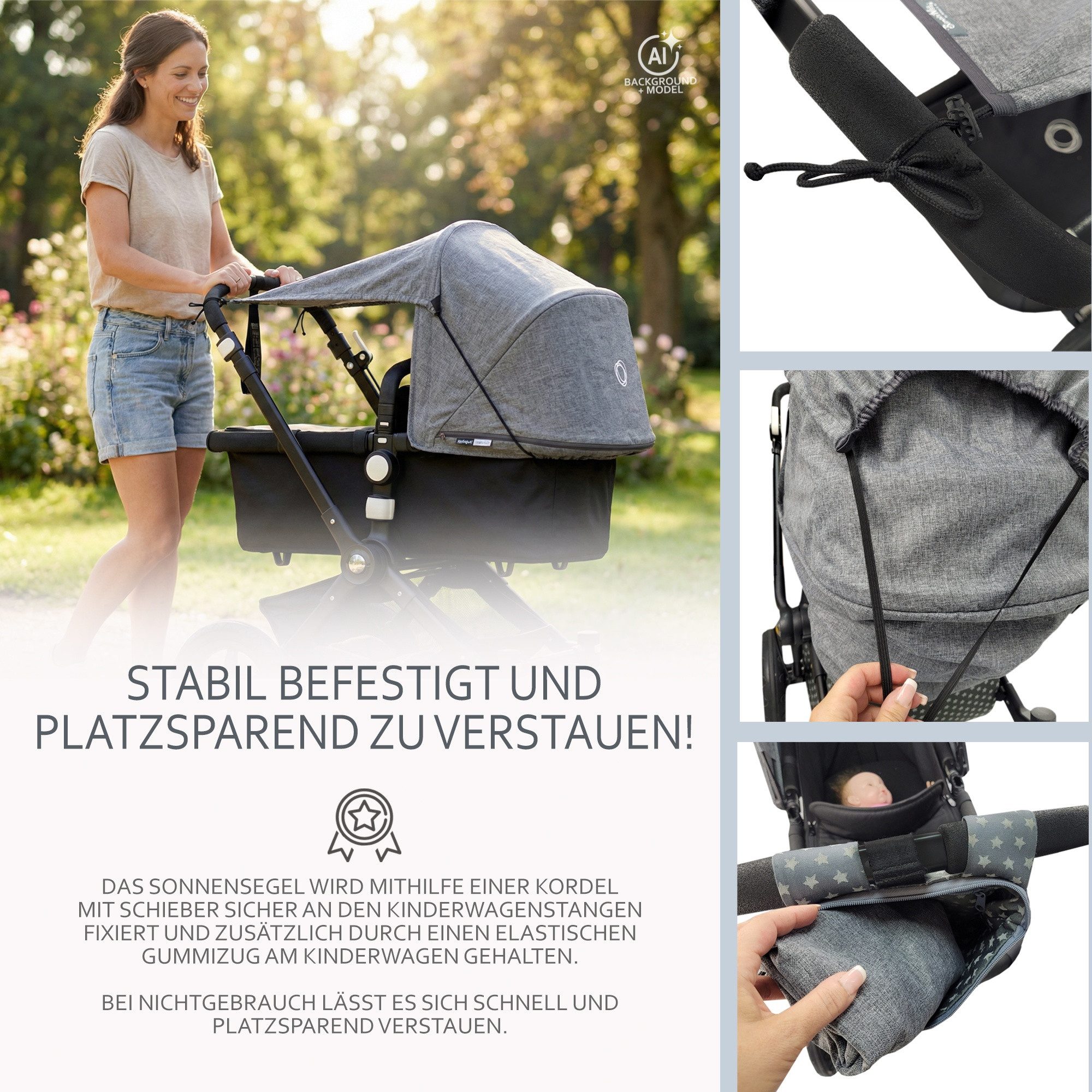 BambiniWelt by Rafael K. Kinderwagen-Sonnenschutzhülle universal Sonnensegel für Kinderwagen Buggy UV Schutz 50+, UV Schutz 50+