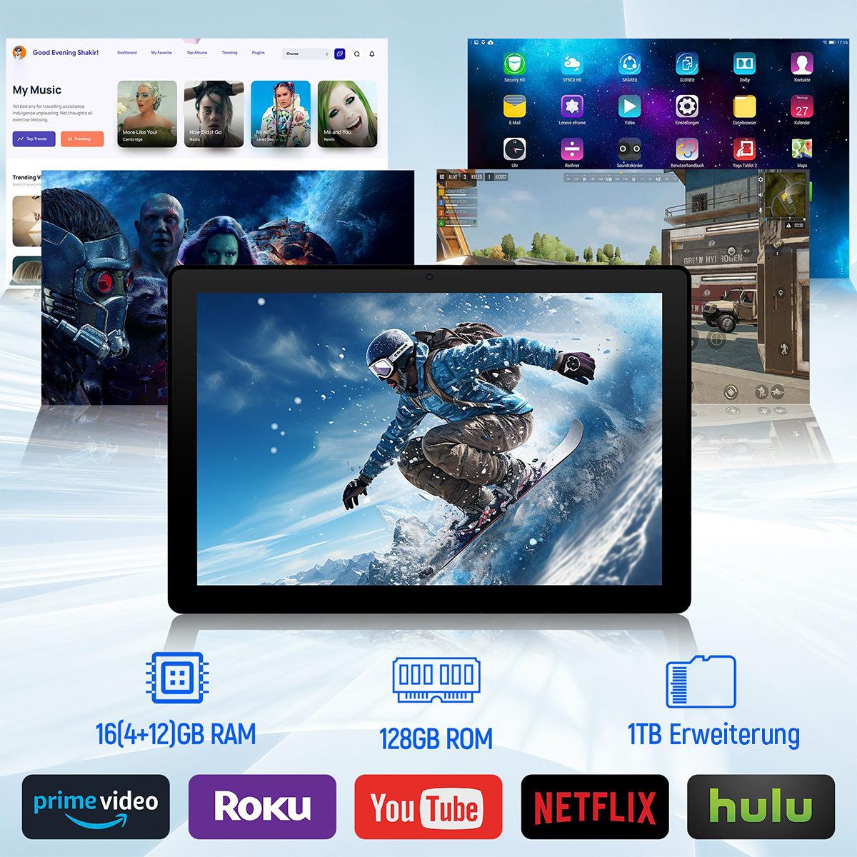 BUFO 11 Zoll Octa-Core 16(4+12)GB+128GB 1280x800 IPS HD 6800mAh WiFi 6 Tablet (11", 128 GB, Android, 2,4G/5G WiFi, 5MP+8MP Kamera, Unterstützung WidevineL1, Spl – Bild 4 von 5