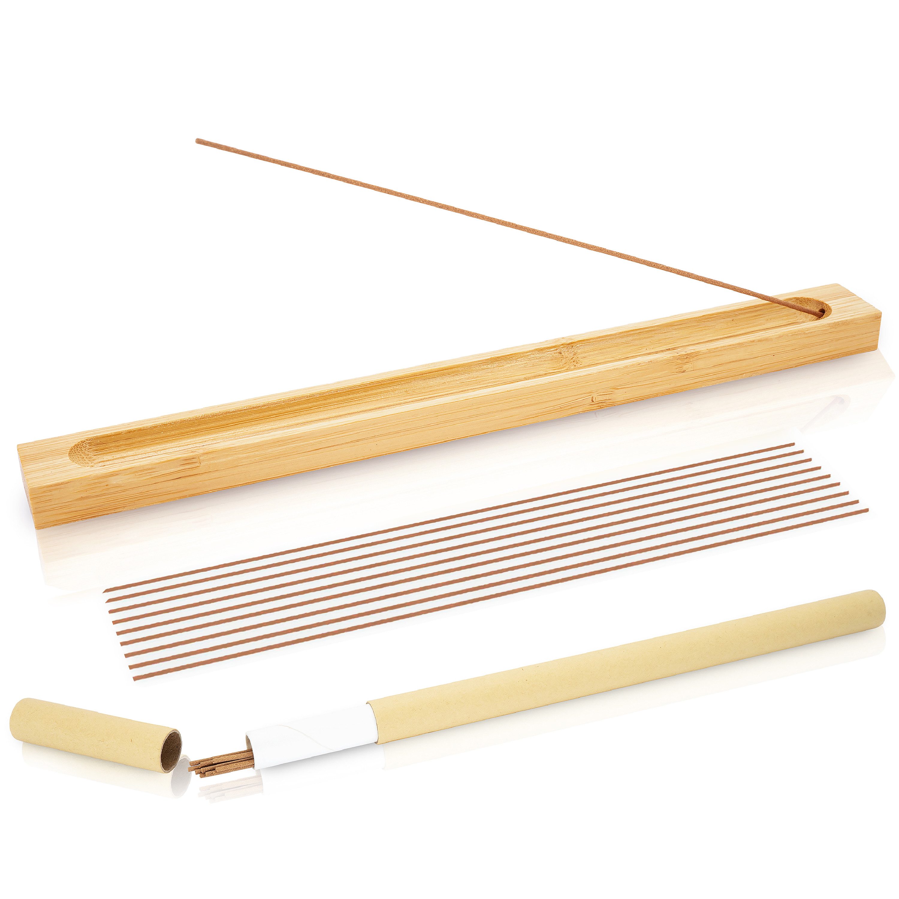 GOOD THINGS Räucherstäbchen-Halter Set aus Bambus mit 10 Sandelholz Duft Räucherstäbchen, Räucherstäbchenhalter Set Ideal für Meditation, Yoga, Deko