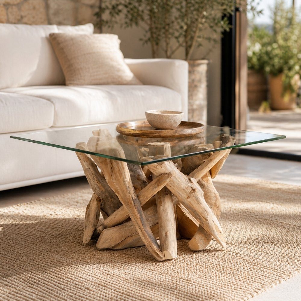 LebensWohnArt Couchtisch Einzigartiger Teak Couchtisch TORA 70x70cm Handarbeit