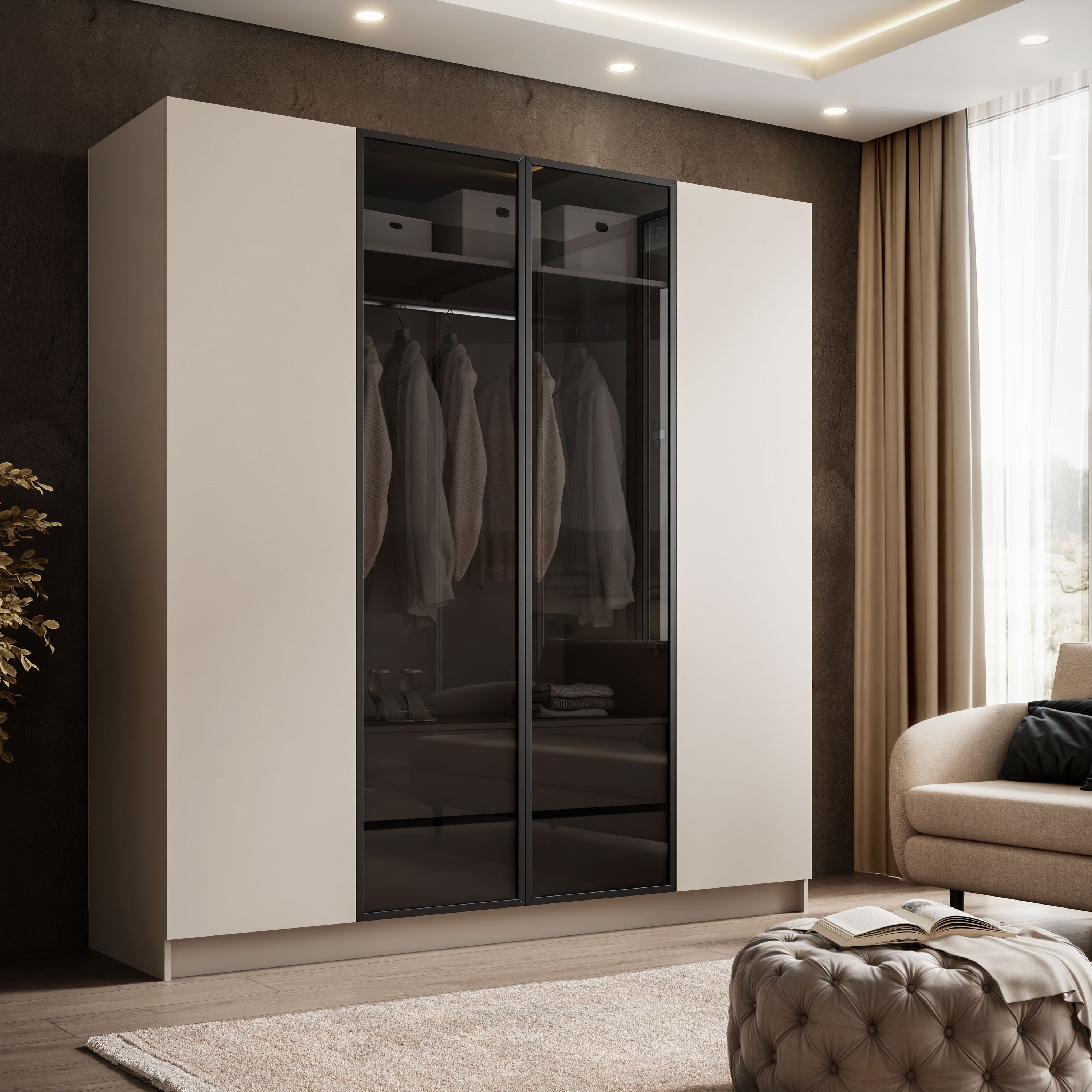 Lookway Kleiderschrank ATRIUM Vier­türiger Schrank mit Glasfront inklusive Trageservice