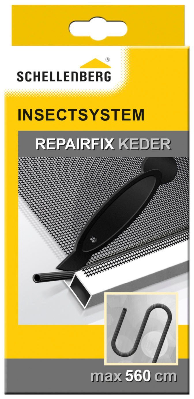 SCHELLENBERG Reparatur-Set Fliegengitter Reparatur-Keder für Befestigung Fenster, 5,6 m, Kedergummi 70107, Alurahmensystemen Türen, schwarz, Fliegengittergeweben Zur von inkl. Kederwerkzeug, in