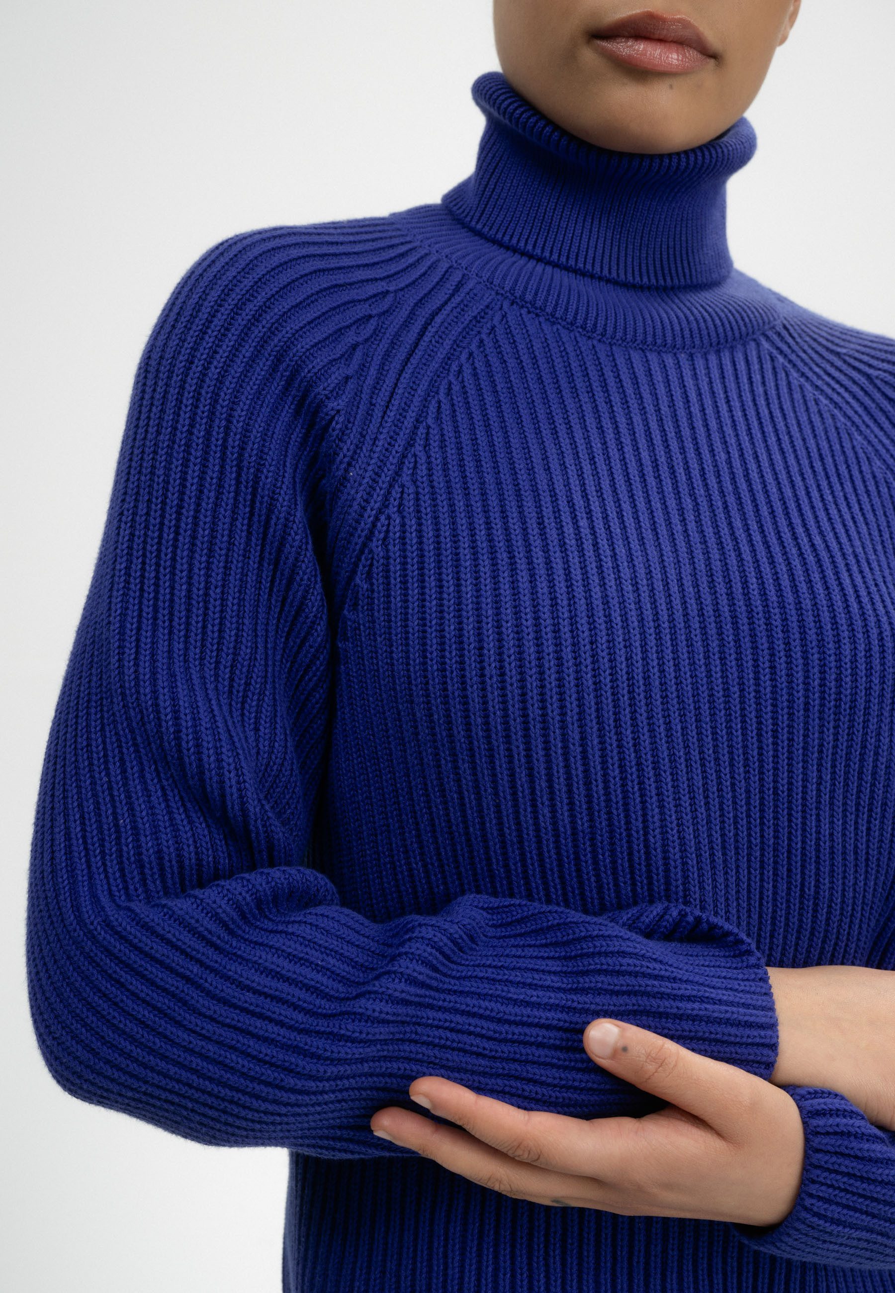 MELA Strickpullover Rippstrick Rollkragenpullover Style CHIRHA Raglanärmel