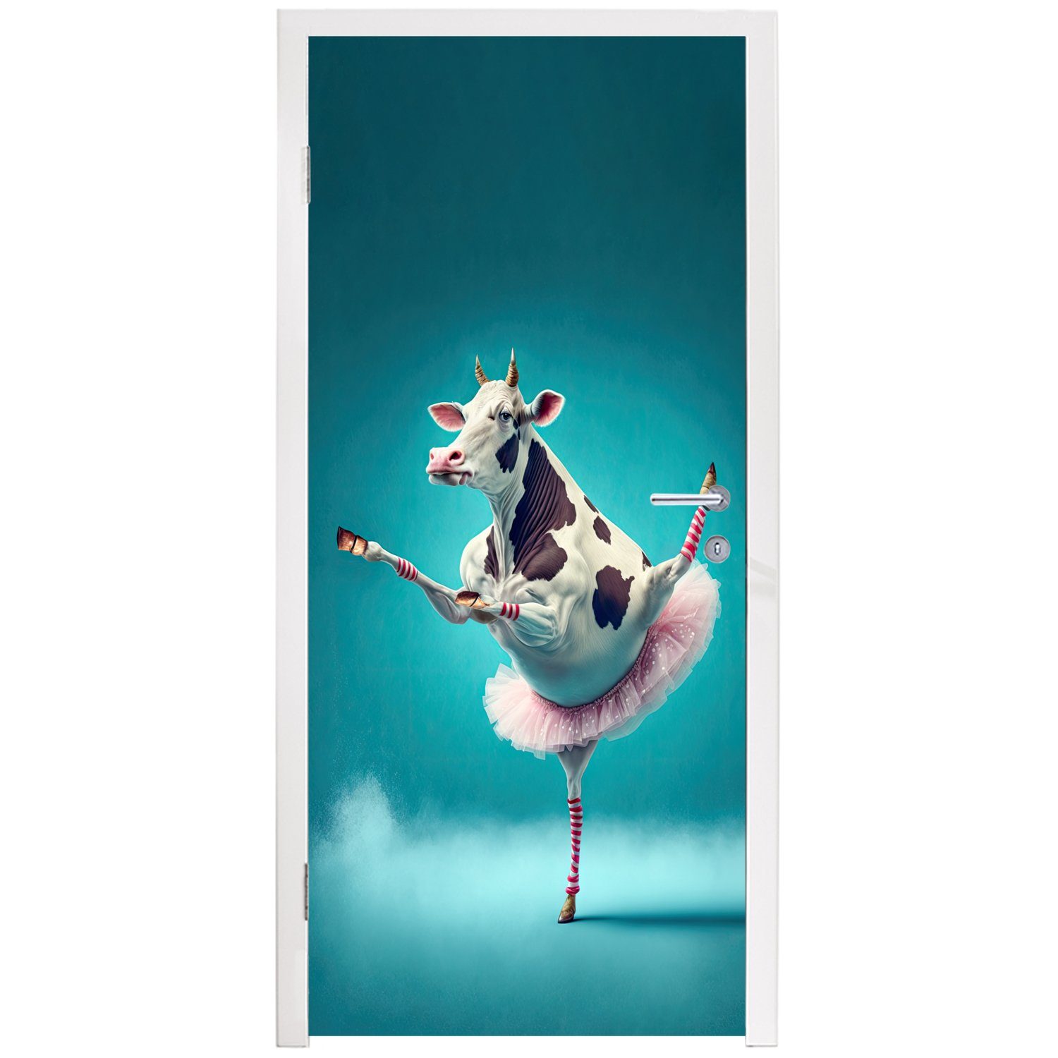 MuchoWow Türtapete Kuh - für Tür, - Fototapete 75x205 Kind, bedruckt, Blau Tiere Türaufkleber, (1 Ballett Matt, cm - St), - - Porträt
