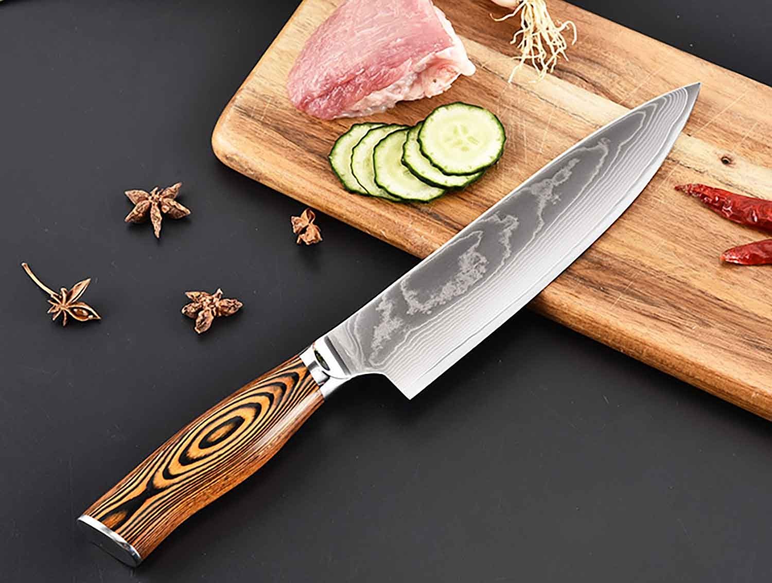 Muxel Kochmesser Hochwertiges Chefkoch Küchen-Messer Hammerschlag Kohlenstoff-K, V10 Klinge Carbon Edelstahl