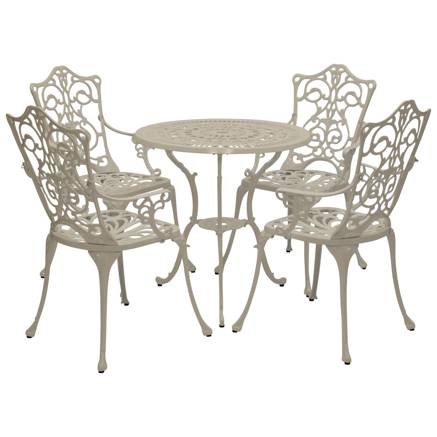 TPFGarden Sitzgruppe BOULDER, (Bistroset - Jugendstil - Gartenmöbel Set 5-teilig, 5-tlg., Sitzgruppe Aluguss antik grau), (4x Sessel mit Armlehnen, 1x Tisch 70cm rund)