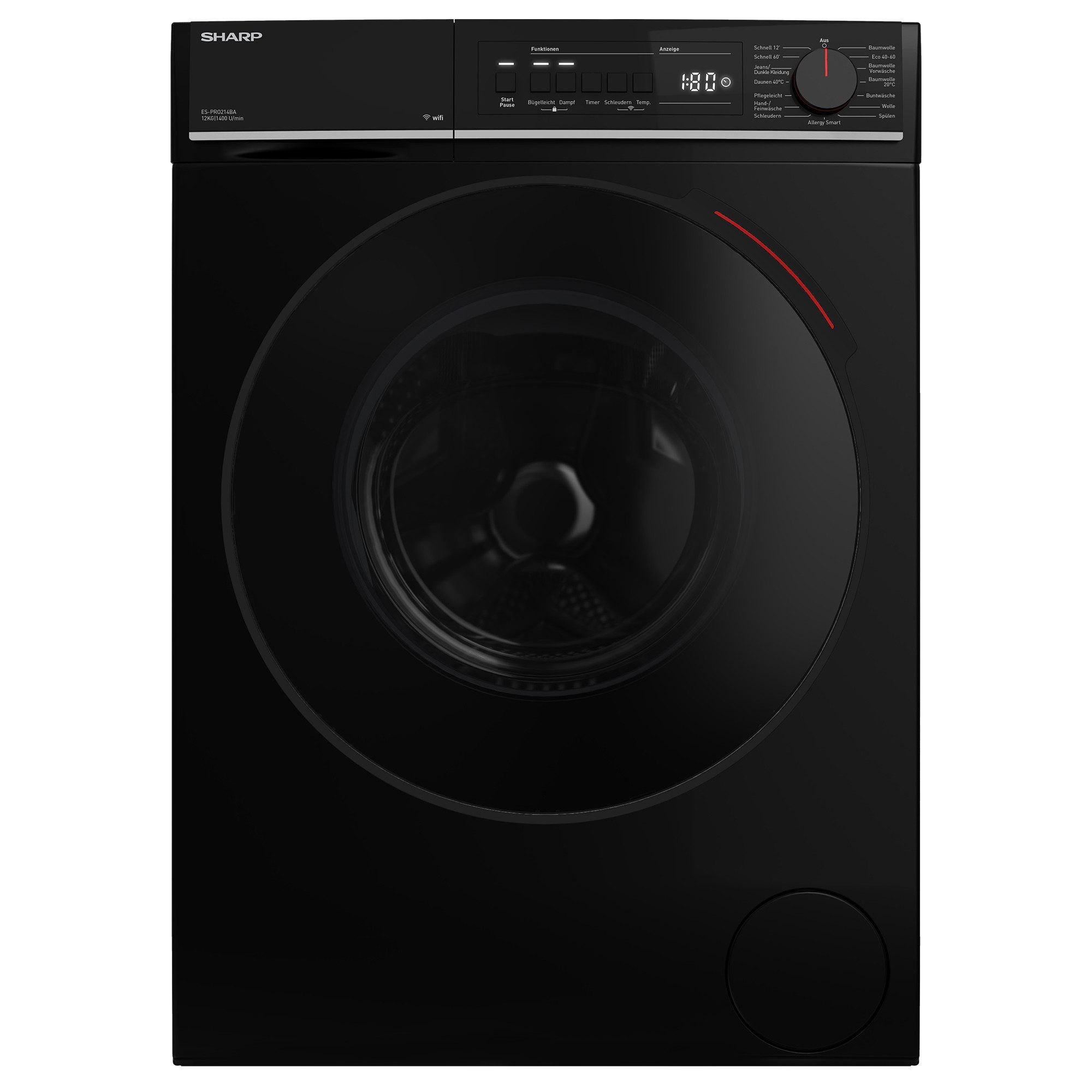 Sharp Waschmaschine ES-PRO214BA-DE, 12 kg, 1400 U/min, ВсеrgySmart, Dampf, WIFI Steuerung per App, 12 kg