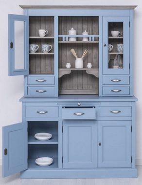 Casa Padrino Küchenbuffet Casa Padrino Landhausstil Esszimmerschrank Hellblau / Grau 137 x 50 x H. 197 cm - Massivholz Küchenschrank - Esszimmer Möbel im Landhausstil - Landhausstil Esszimmer Einrichtung