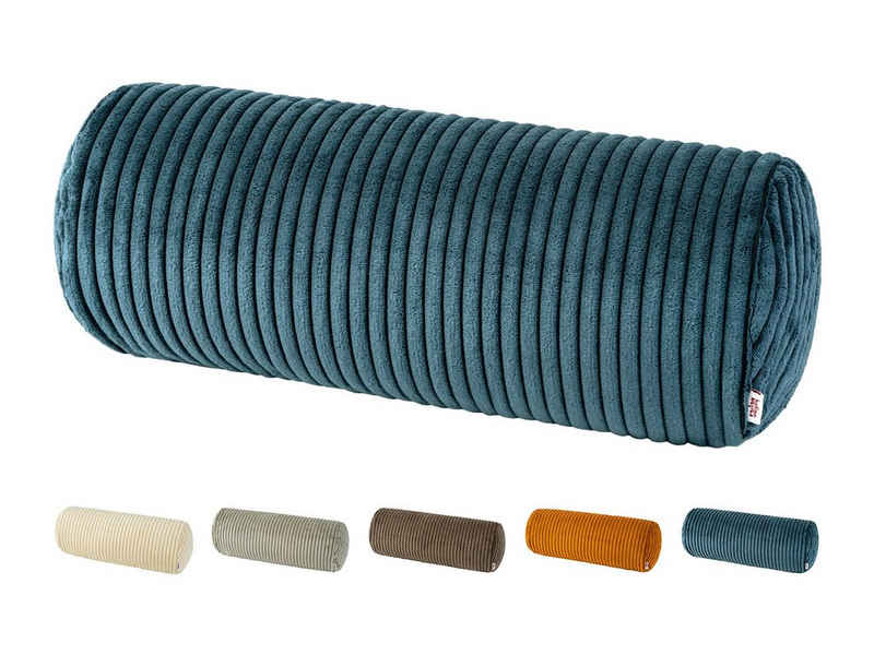 Nackenrollenbezug HYggelig No.2, beties (1 Stück), Block-Cord Nackenrollen-Bezug ca. 15x40 cm Hygge Style nord-blau