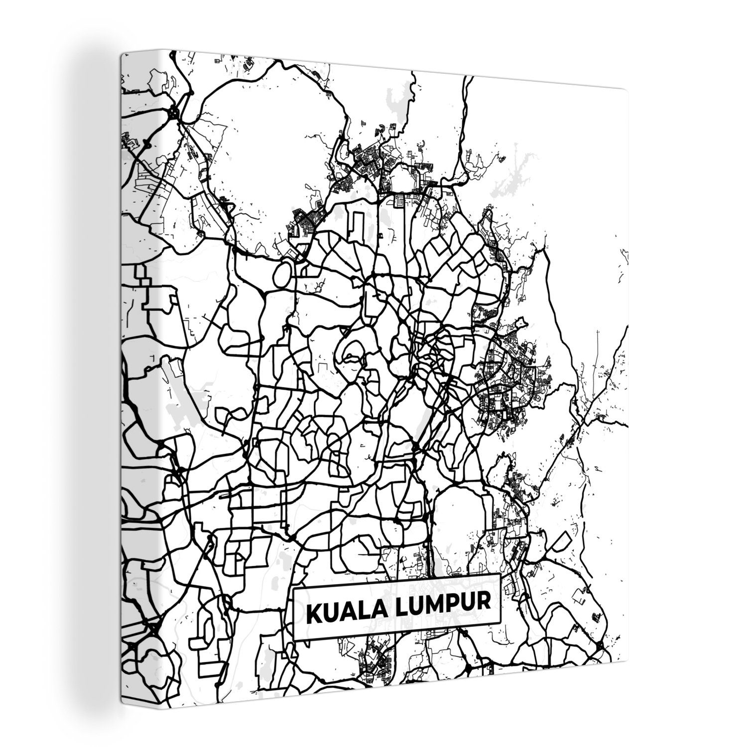 Leinwandbild Lumpur - Karte - für Bilder Kuala Leinwand Schwarz und (1 Wohnzimmer OneMillionCanvasses® St), weiß, - Stadtplan Schlafzimmer