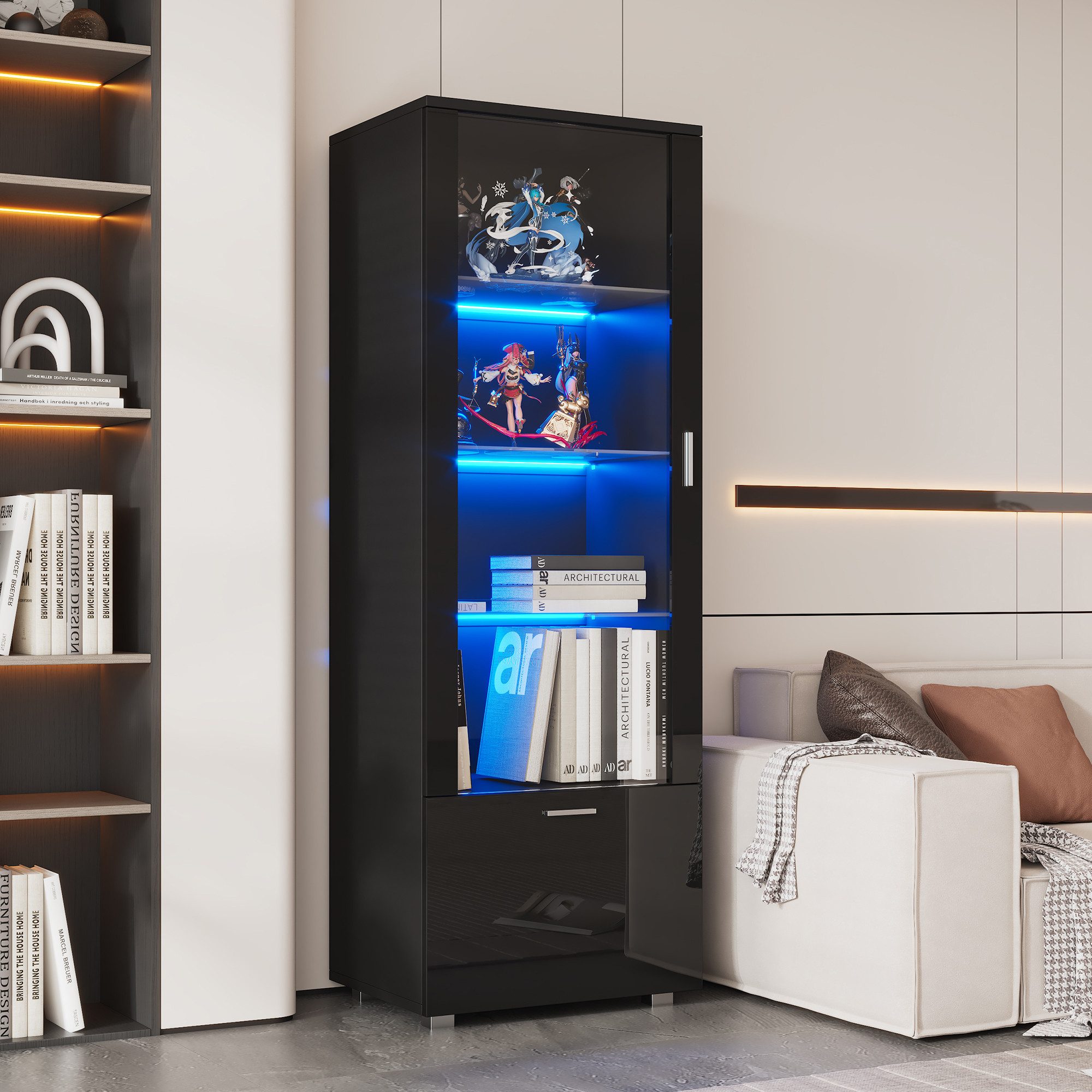 OKWISH Vitrine Hochglanz Vitrine (Glasvitrinen, Hochschrank, 1-St., 4 Ebene günstig online kaufen